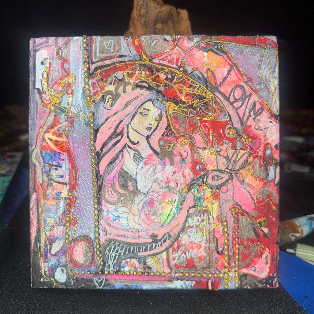 You Are Loved Original Painting 6x6 Mixed Media on Wood Panel