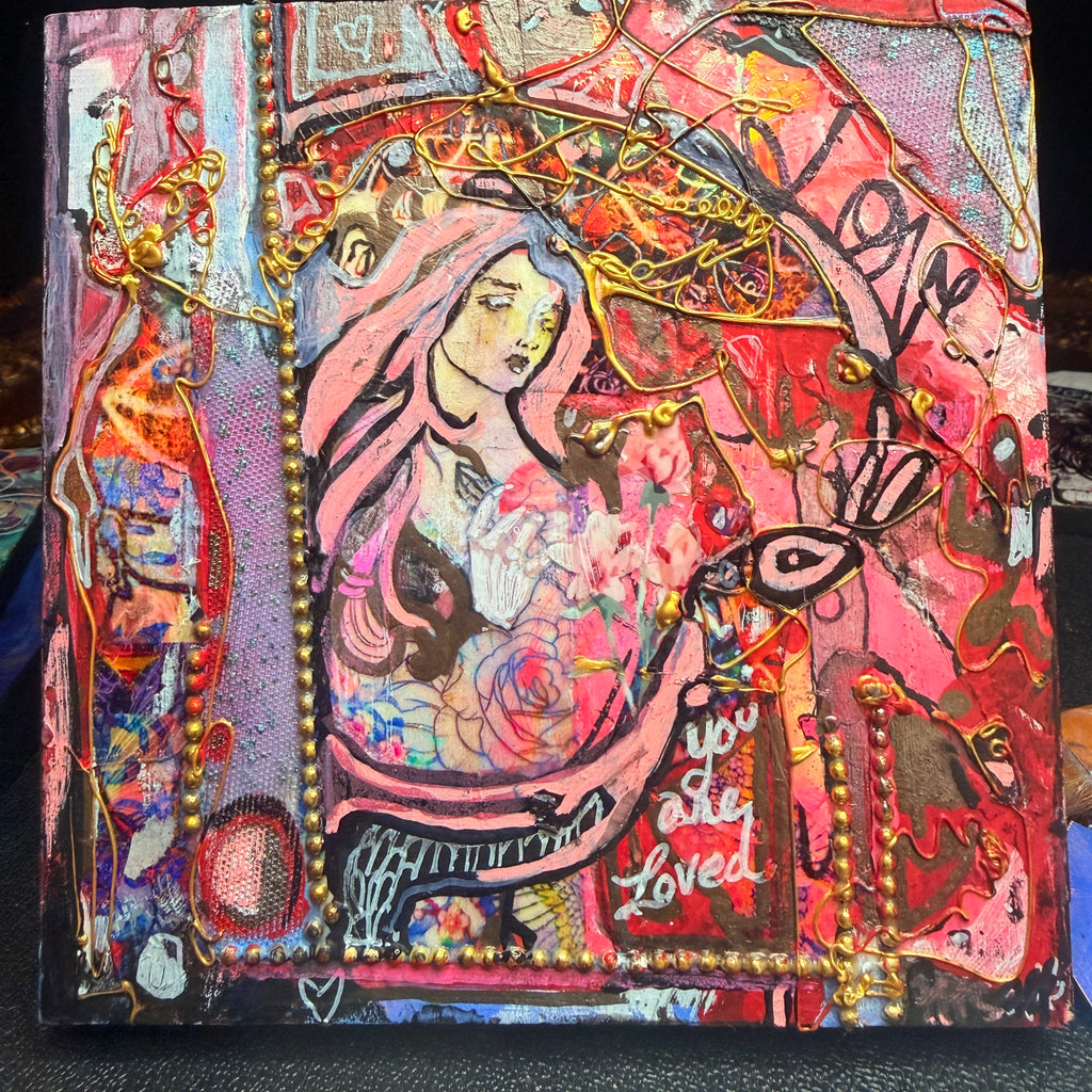 You Are Loved Original Painting 6x6 Mixed Media on Wood Panel