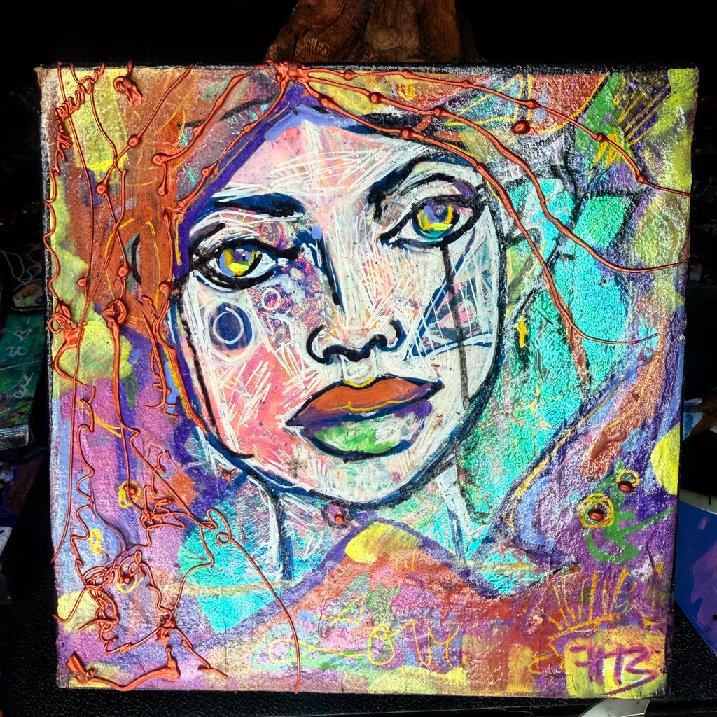 Watching Over You Original Painting 6x6 Mixed Media Portrait on Thick Canvas