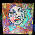 Watching Over You Original Painting 6x6 Mixed Media Portrait on Thick Canvas