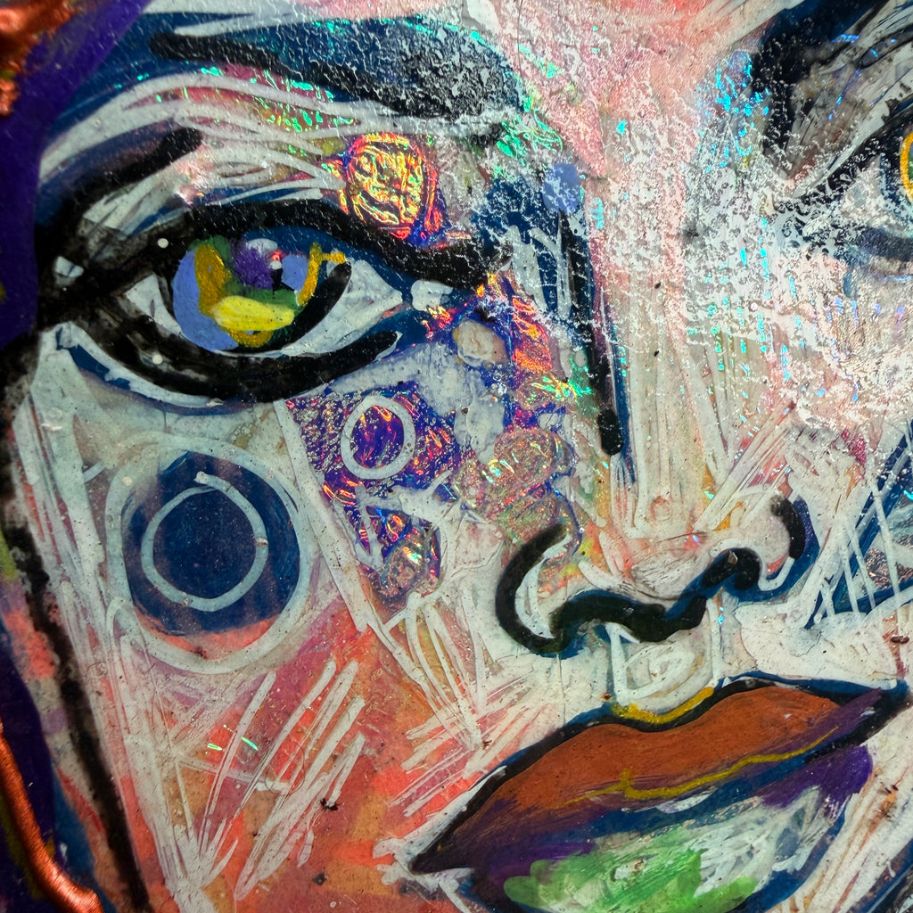 Watching Over You Original Painting 6x6 Mixed Media Portrait on Thick Canvas