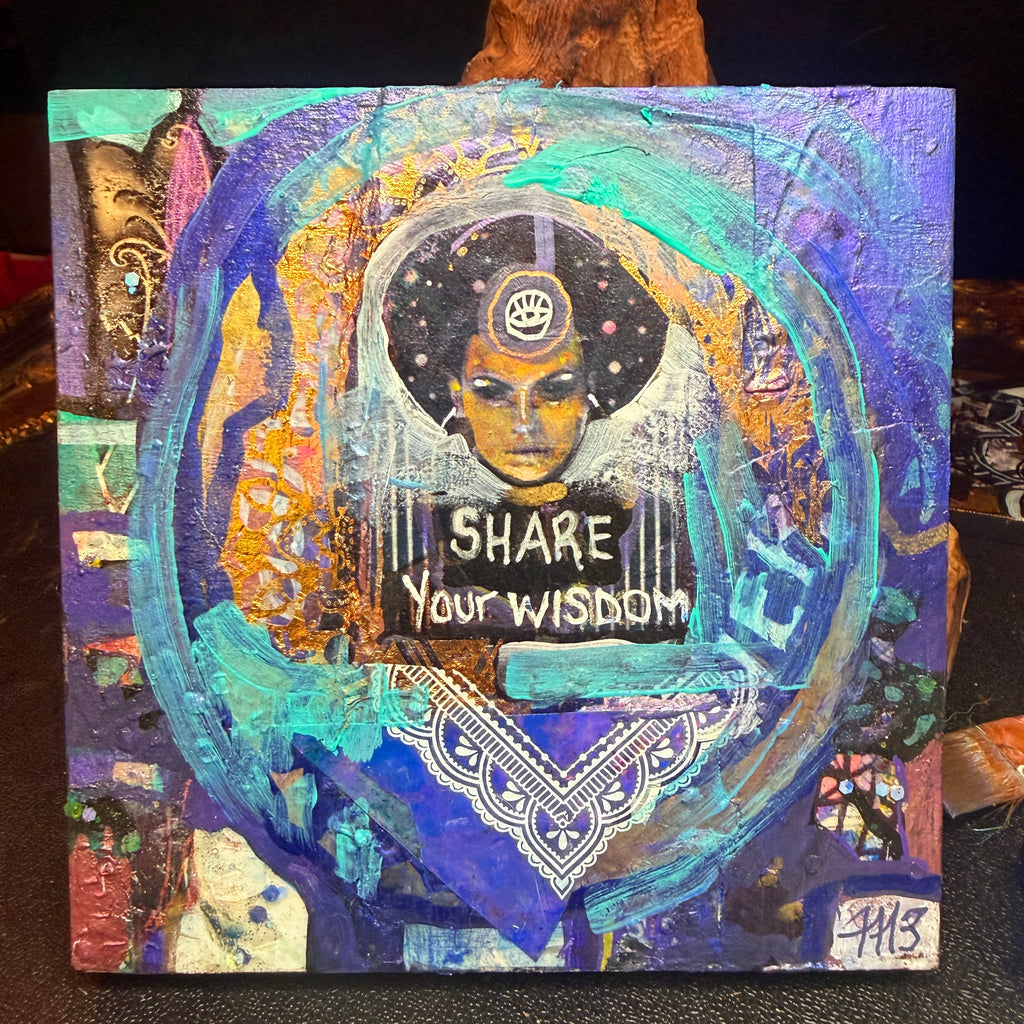 Share Your Wisdom Original Painting 6x6 Mixed Media Spiritual Portrait on Wood