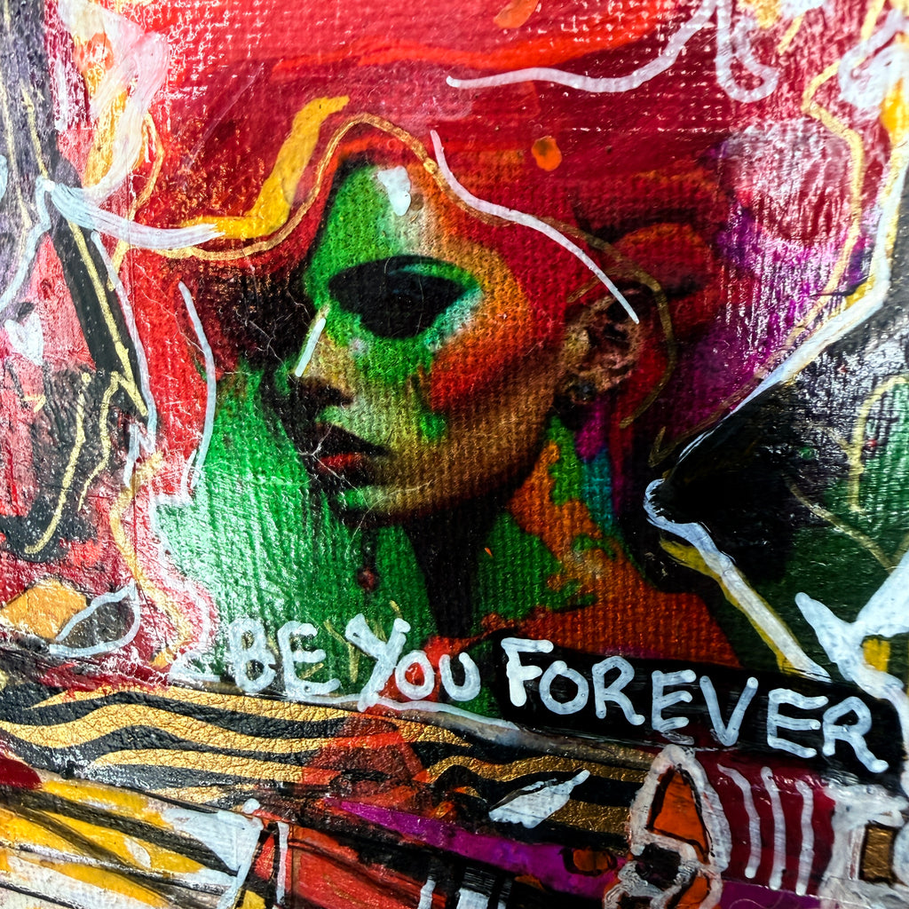 Be You Forever Original Painting 5x5 Mixed Media Neon Portrait Art