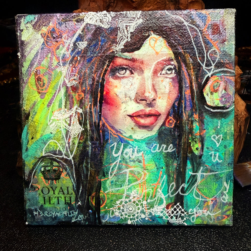 You Are Perfect Original Painting 5x5 Mixed Media Portrait Inspirational Art