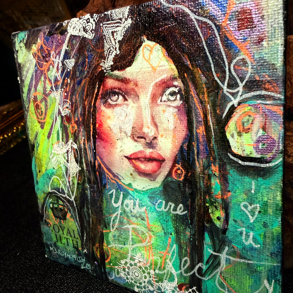 You Are Perfect Original Painting 5x5 Mixed Media Portrait Inspirational Art
