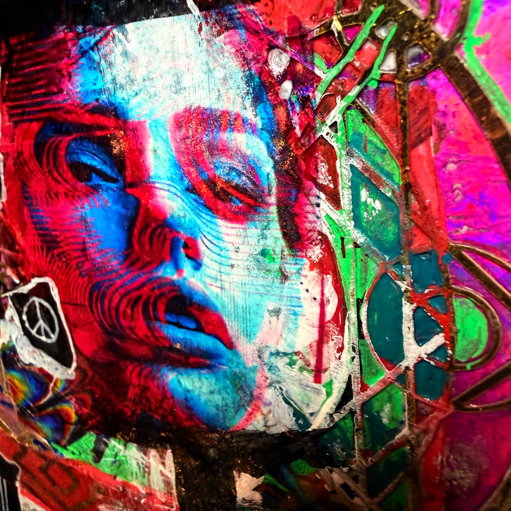 Emerging from the Light Original Painting 5x5 Mixed Media Neon Portrait Art