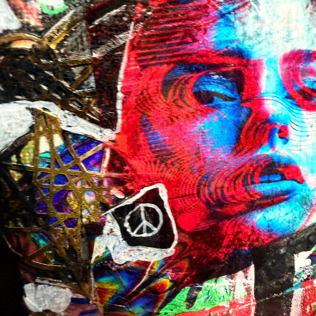 Emerging from the Light Original Painting 5x5 Mixed Media Neon Portrait Art
