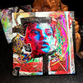 Emerging from the Light Original Painting 5x5 Mixed Media Neon Portrait Art