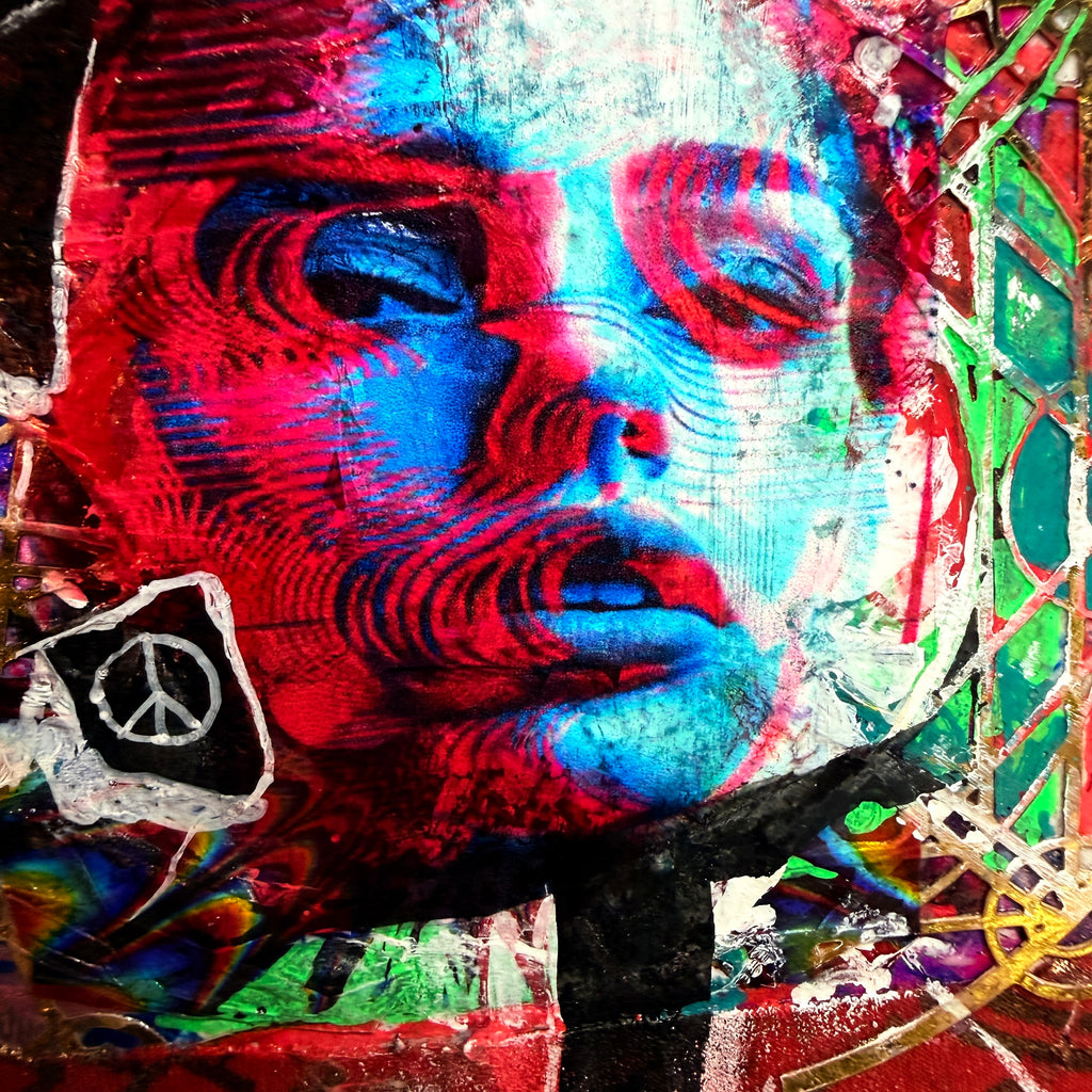 Emerging from the Light Original Painting 5x5 Mixed Media Neon Portrait Art