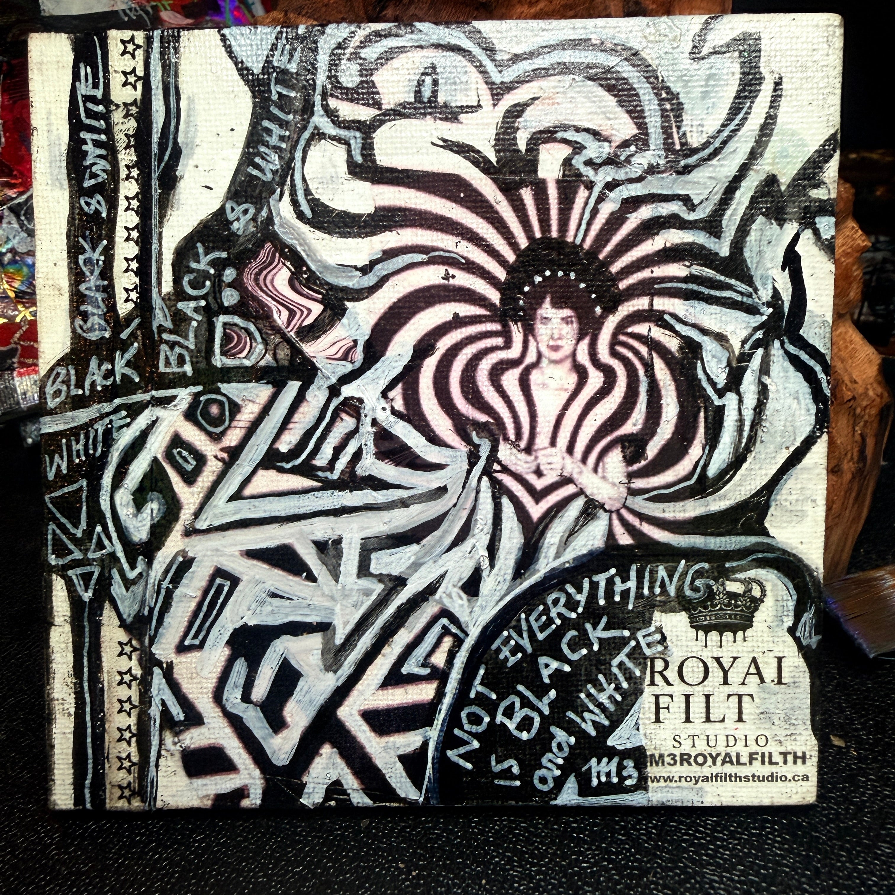 Not Everything Is Black and White Original Painting 5x5 Mixed Media Abstract Portrait