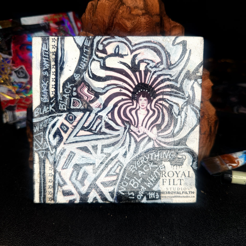 Not Everything Is Black and White Original Painting 5x5 Mixed Media Abstract Portrait
