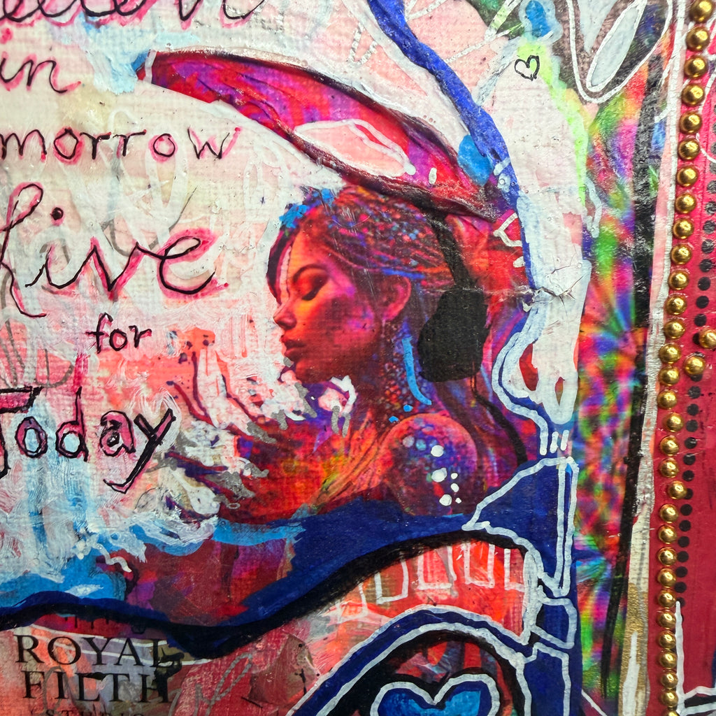Believe in Tomorrow Live for Today Original Painting 5x5 Mixed Media Hand Embellished Print