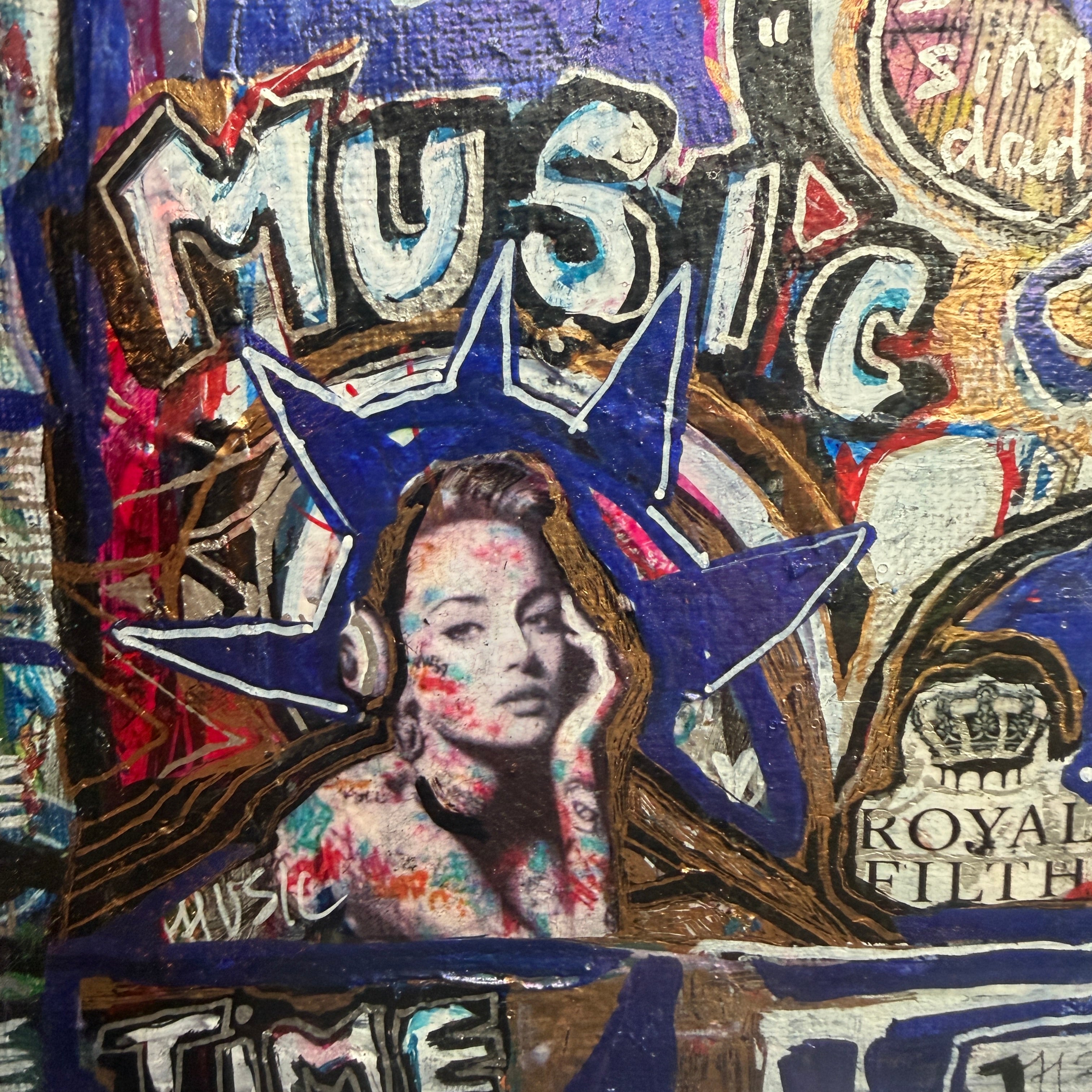 Music Time Original Painting 5x5 Mixed Media Hand Embellished Print