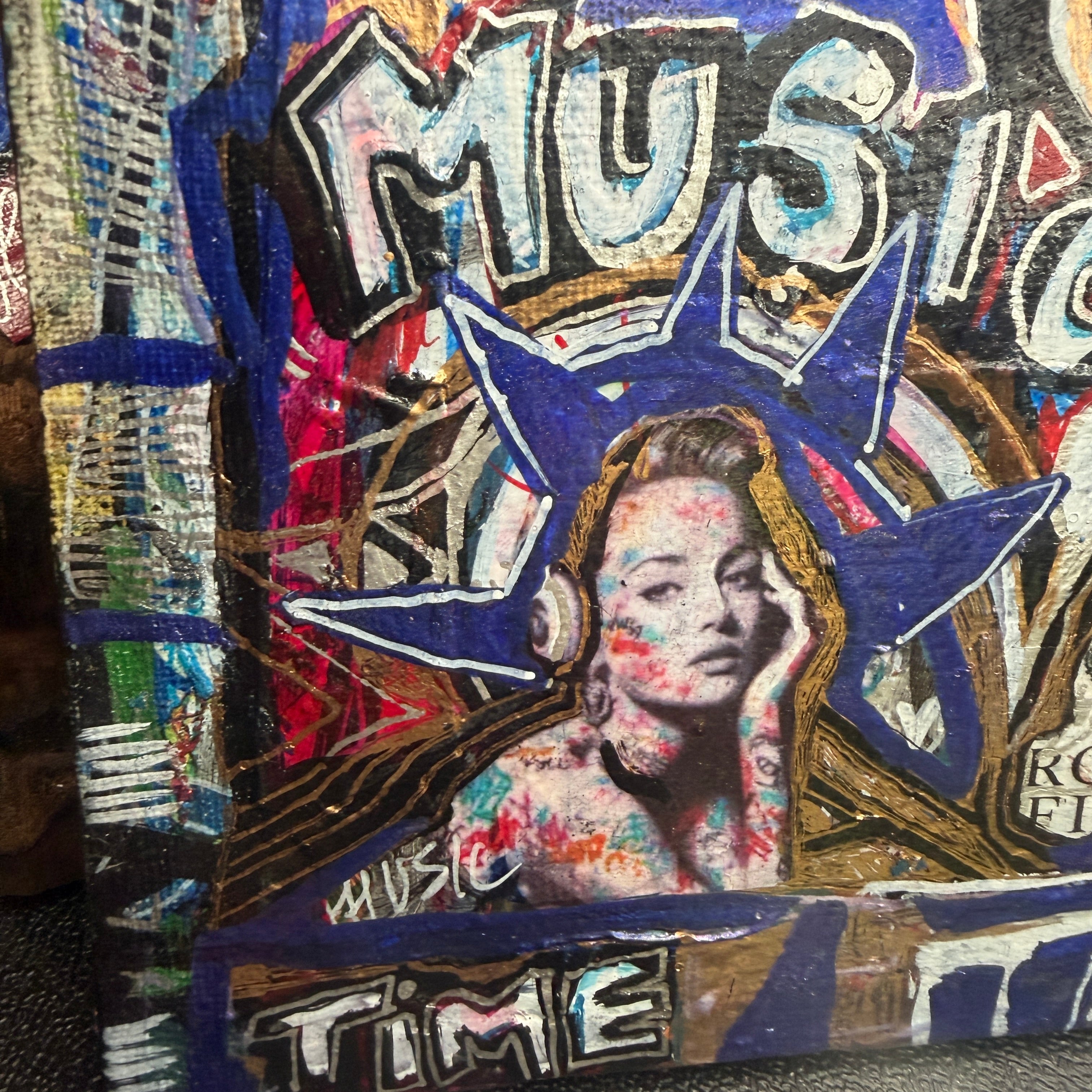 Music Time Original Painting 5x5 Mixed Media Hand Embellished Print