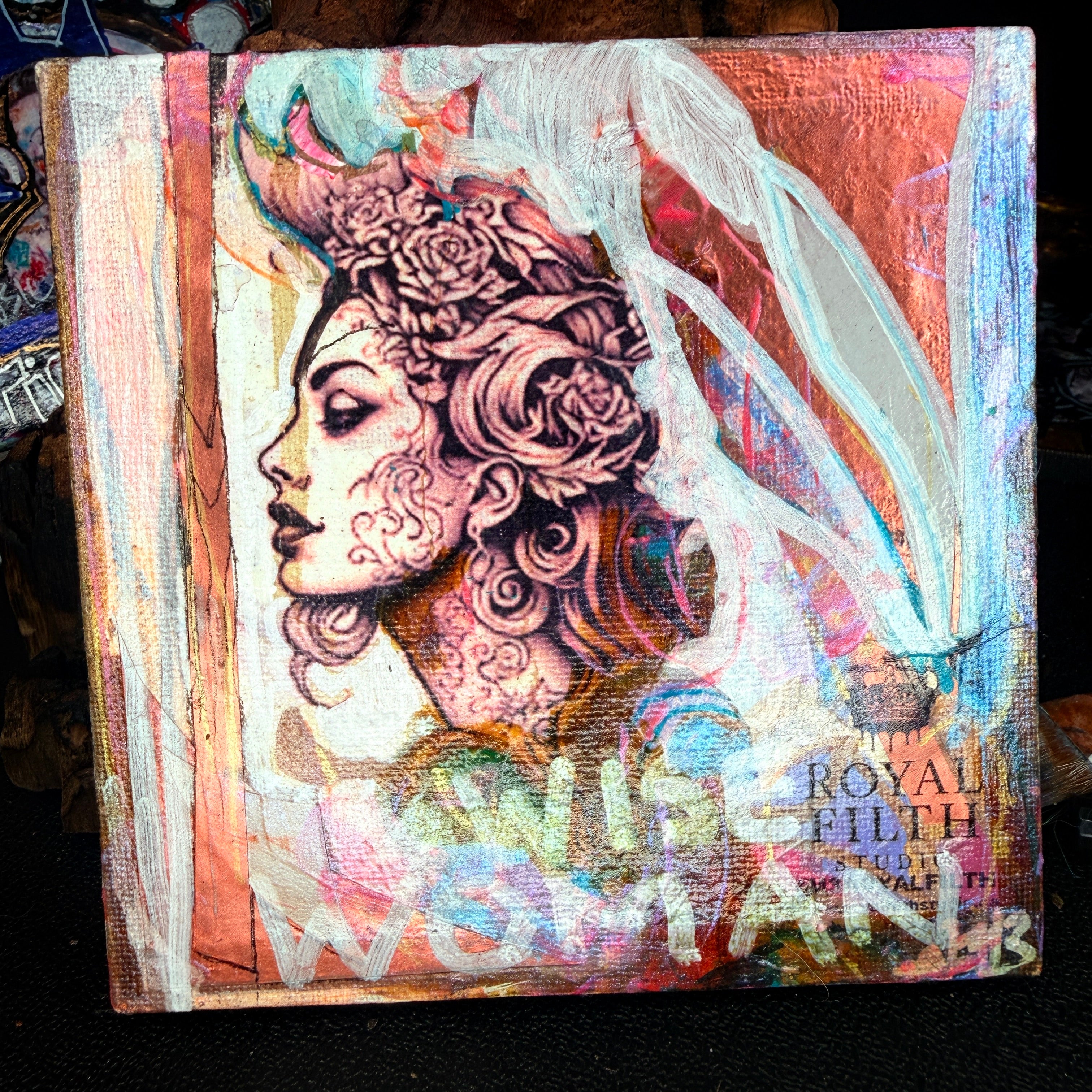 Wise Woman Original Painting 5x5 Mixed Media Hand Embellished Print