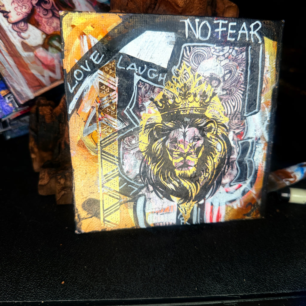 No Fear Original Painting 5x5 Mixed Media Hand Embellished Print