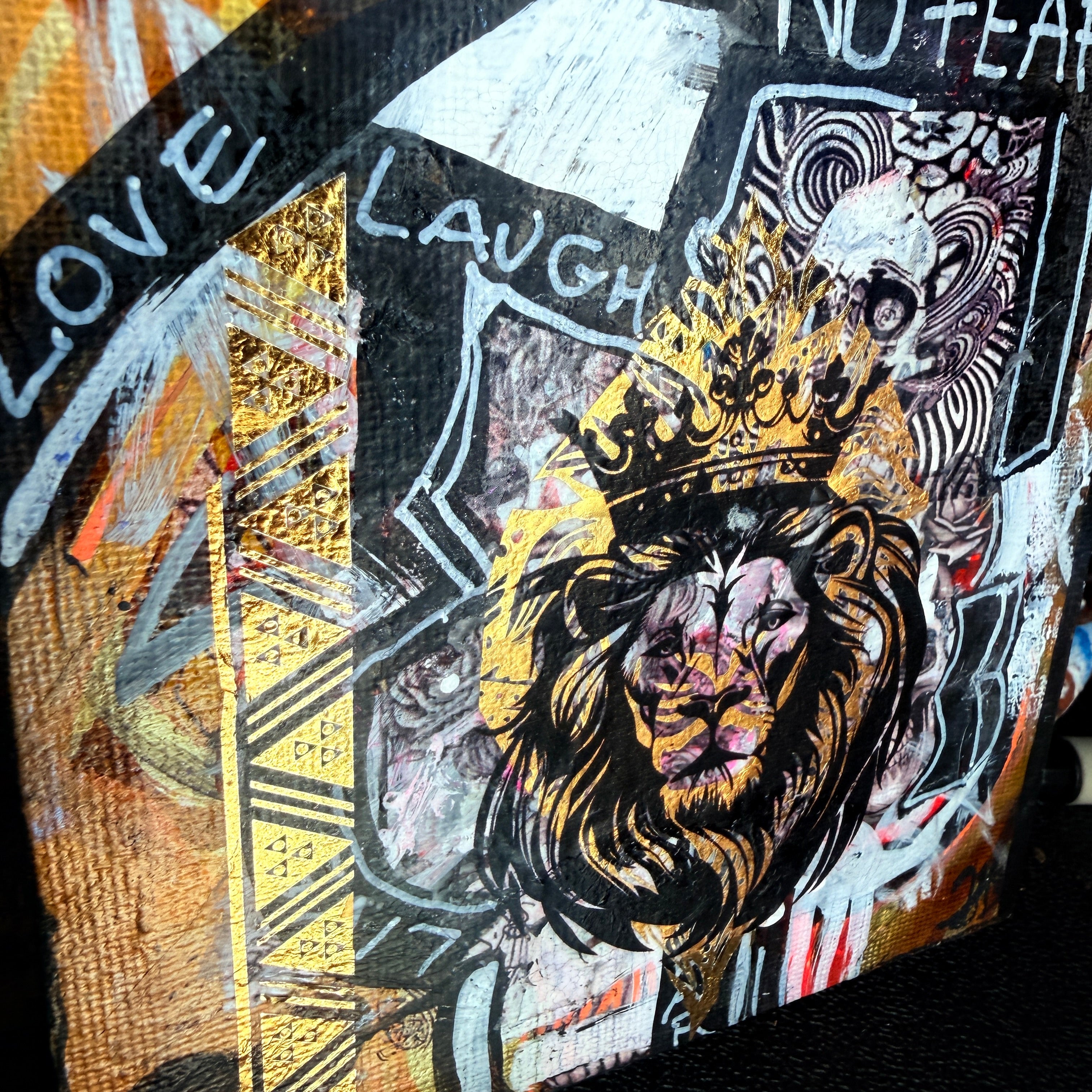 No Fear Original Painting 5x5 Mixed Media Hand Embellished Print