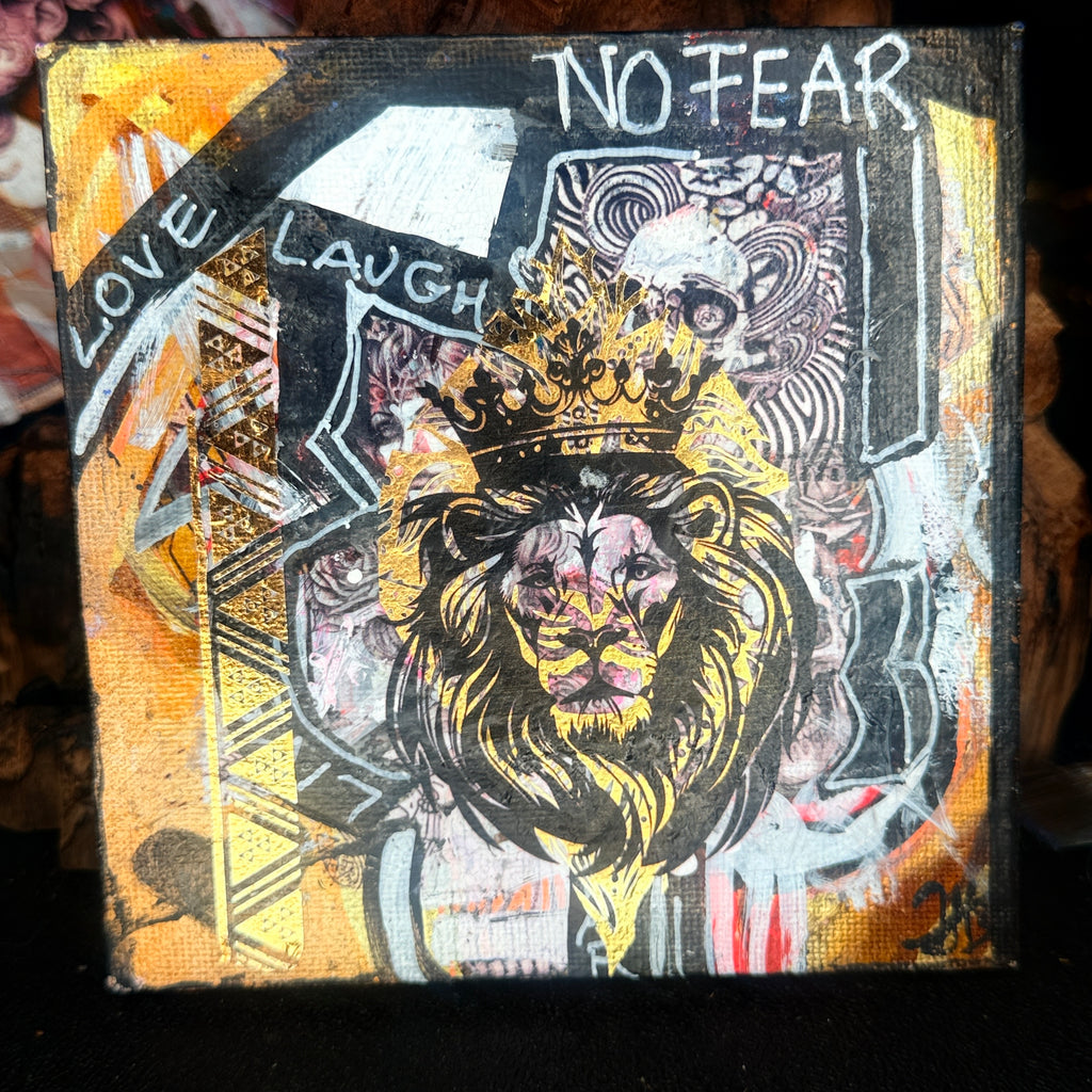 No Fear Original Painting 5x5 Mixed Media Hand Embellished Print
