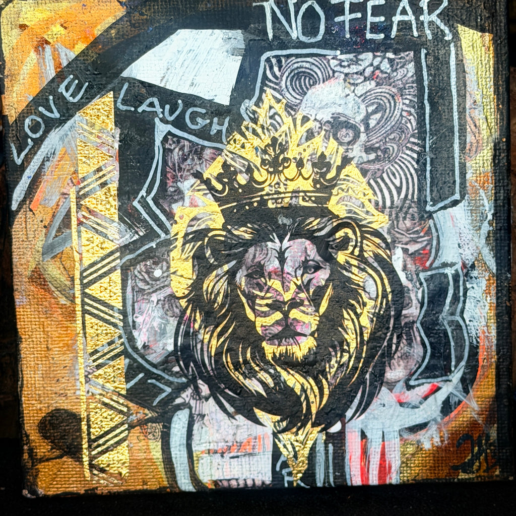 No Fear Original Painting 5x5 Mixed Media Hand Embellished Print