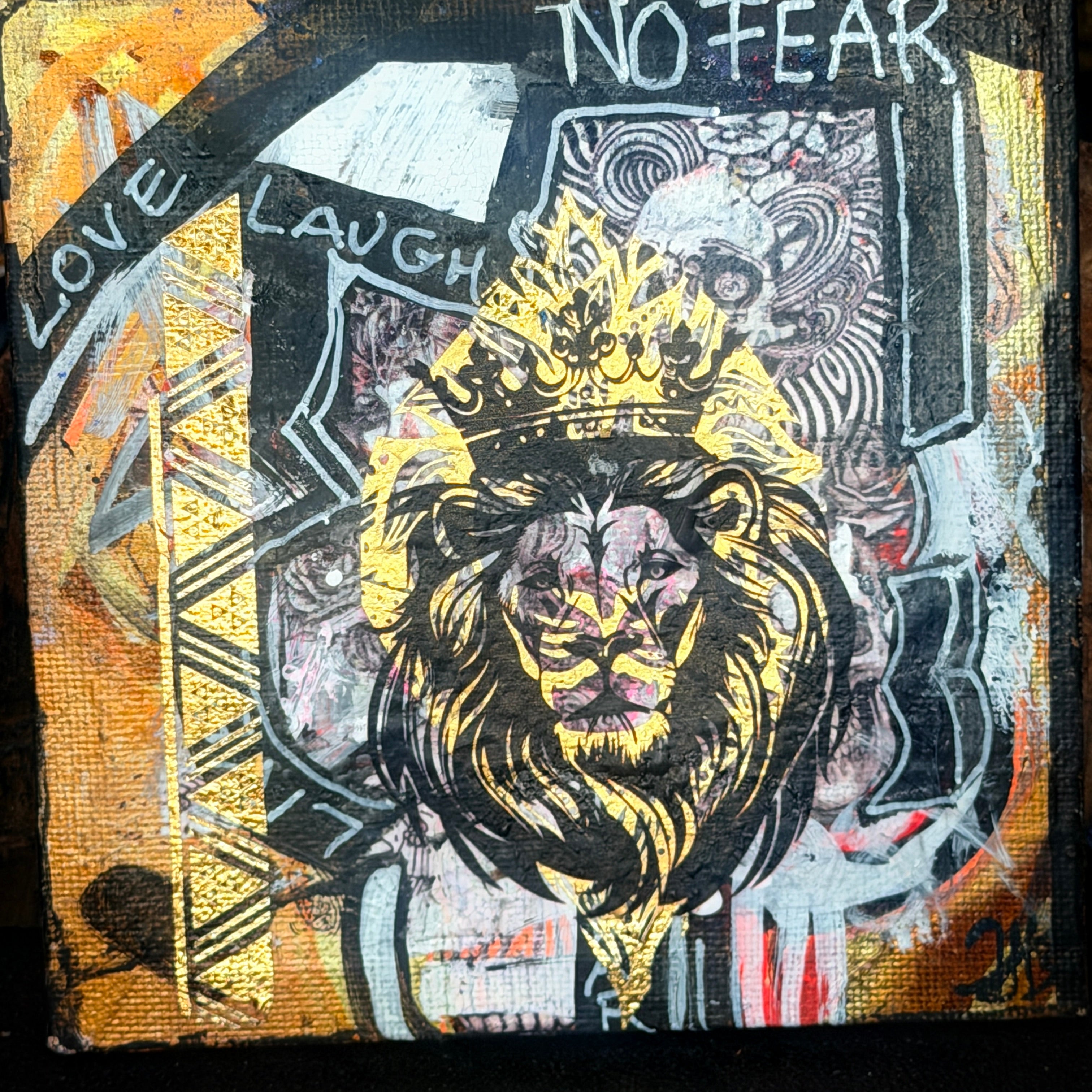 No Fear Original Painting 5x5 Mixed Media Hand Embellished Print
