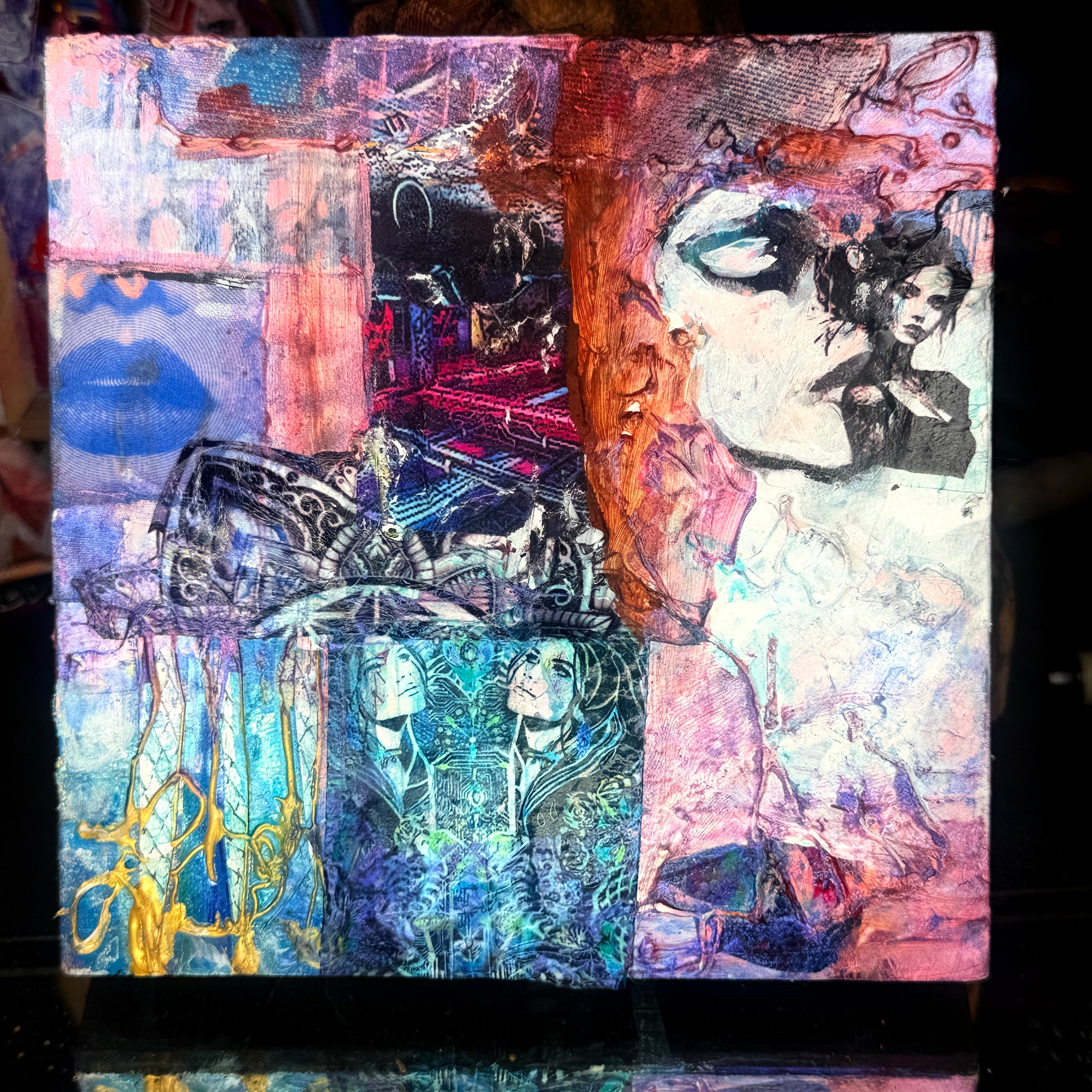 The Whisper Original Painting 6x6 Mixed Media Hand Embellished Print