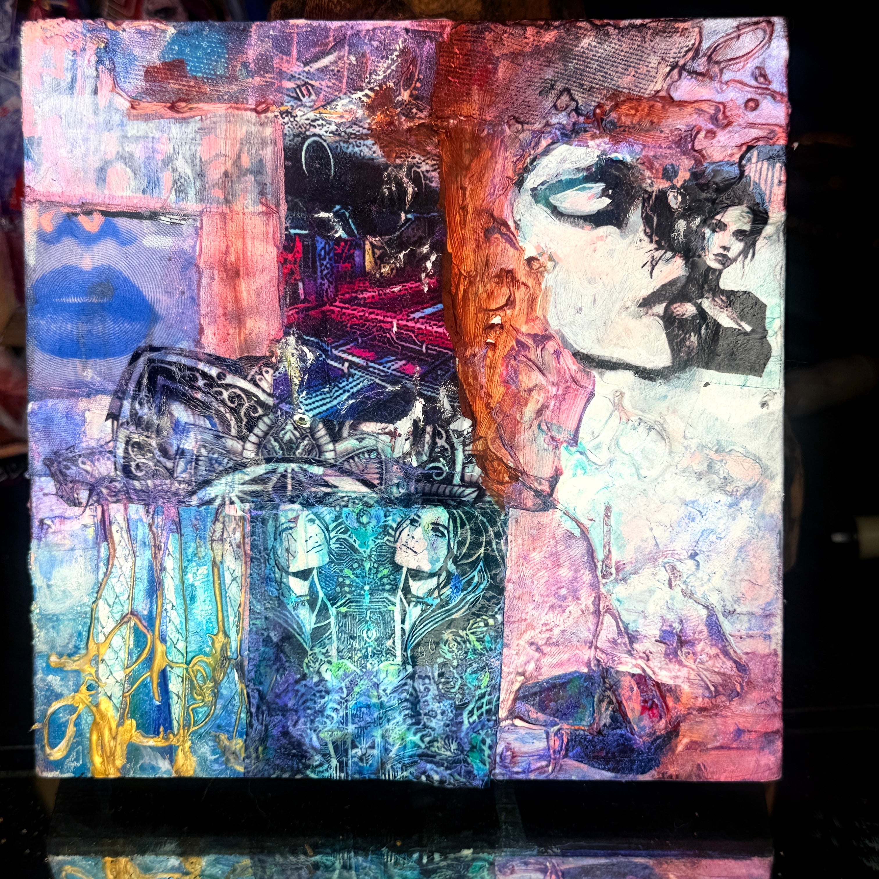 The Whisper Original Painting 6x6 Mixed Media Hand Embellished Print