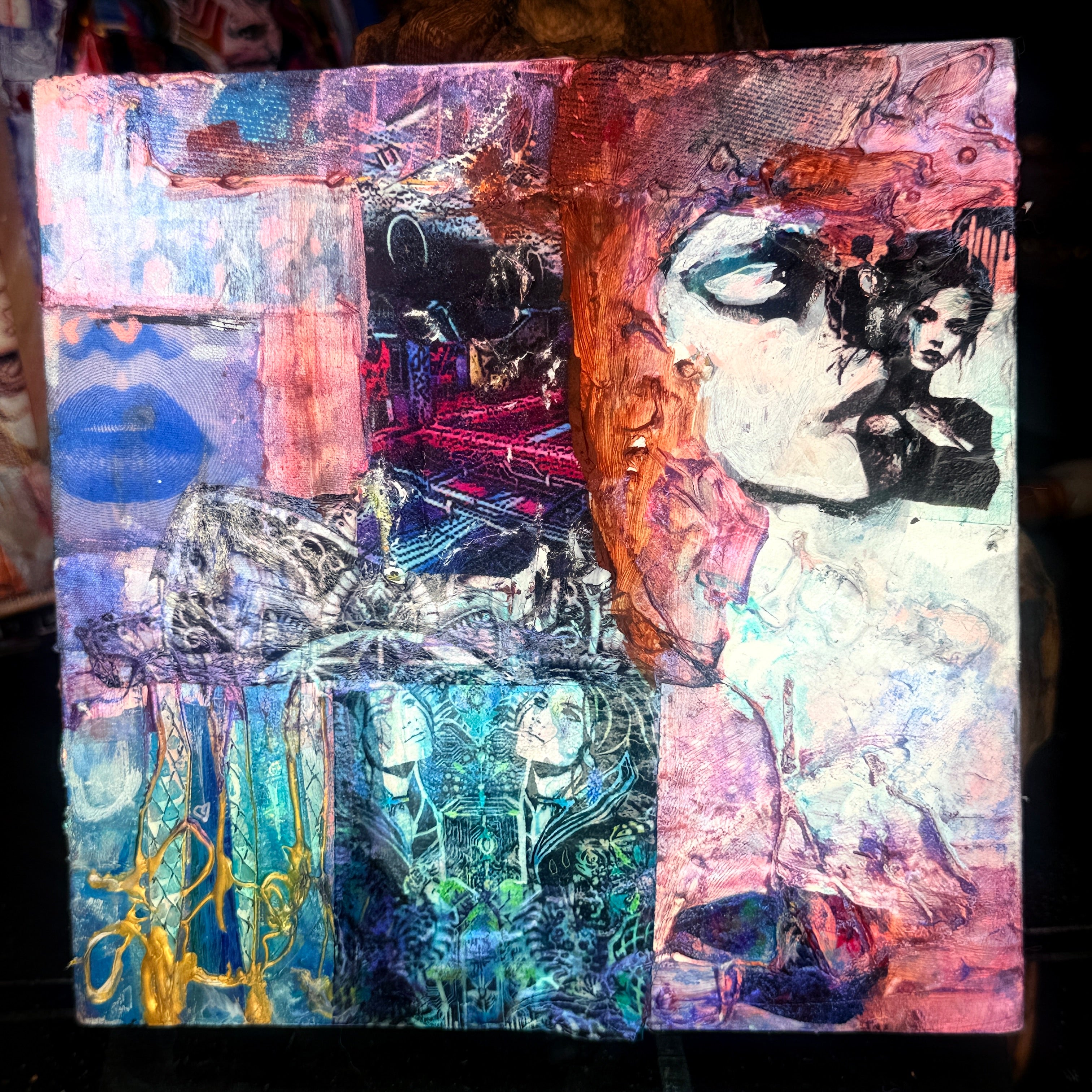 The Whisper Original Painting 6x6 Mixed Media Hand Embellished Print