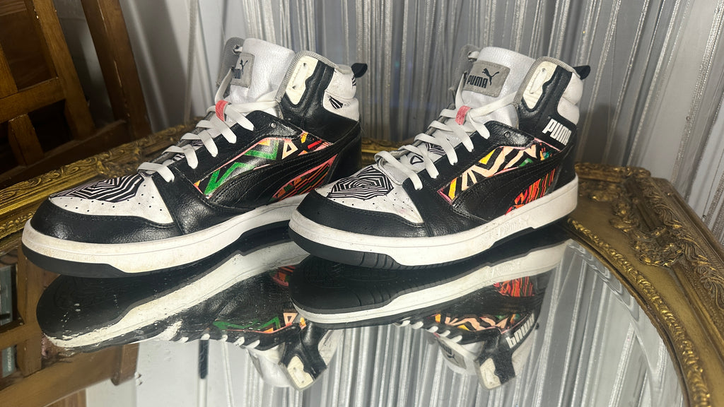 Custom Painted PUMA High-Top – Geometric tribal Series – US 10