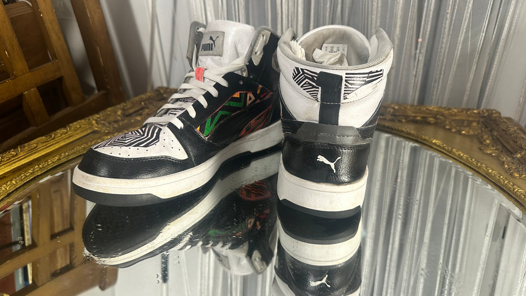 Custom Painted PUMA High-Top – Geometric tribal Series – US 10