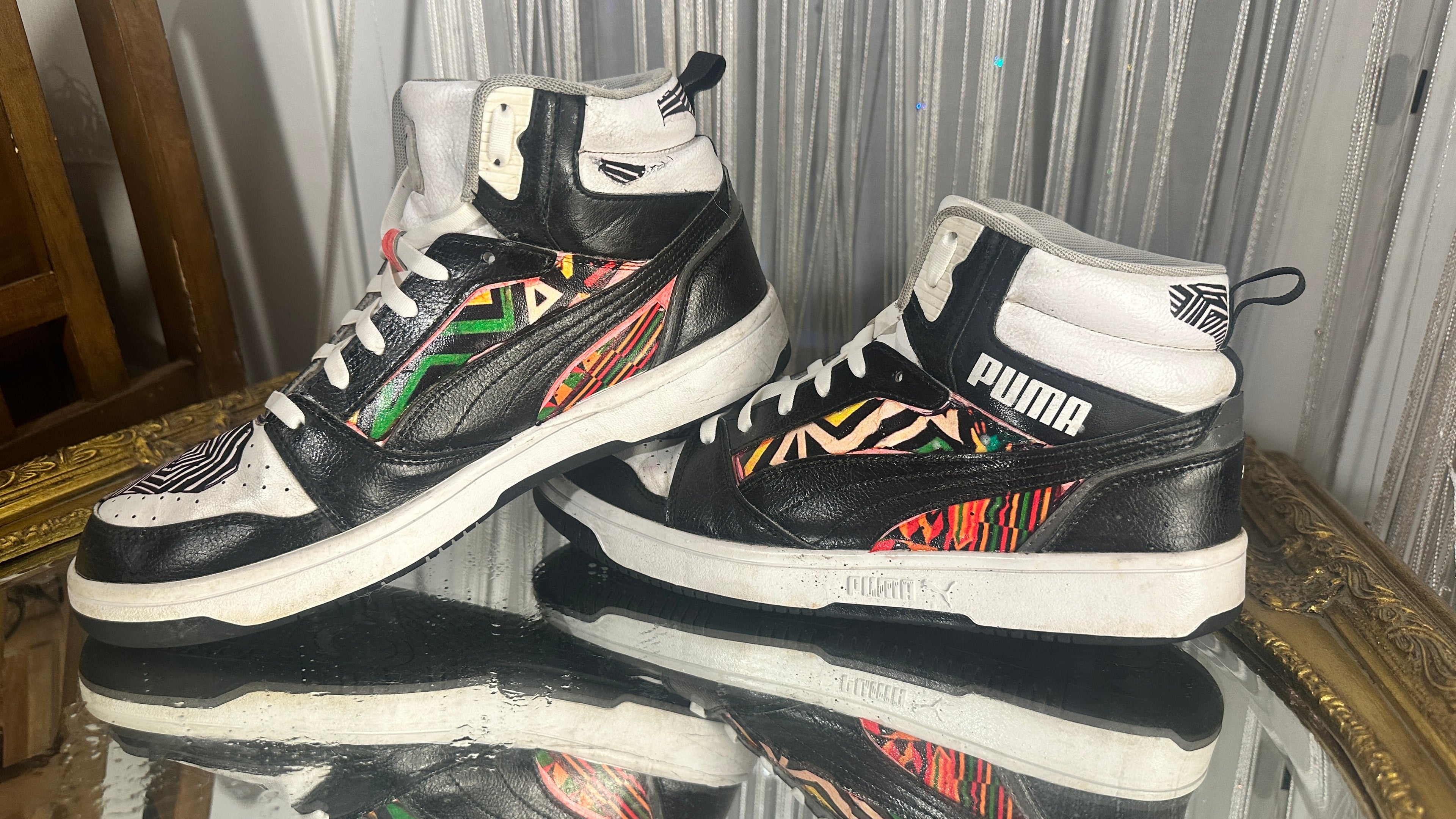 Custom Painted PUMA High-Top – Geometric tribal Series – US 10