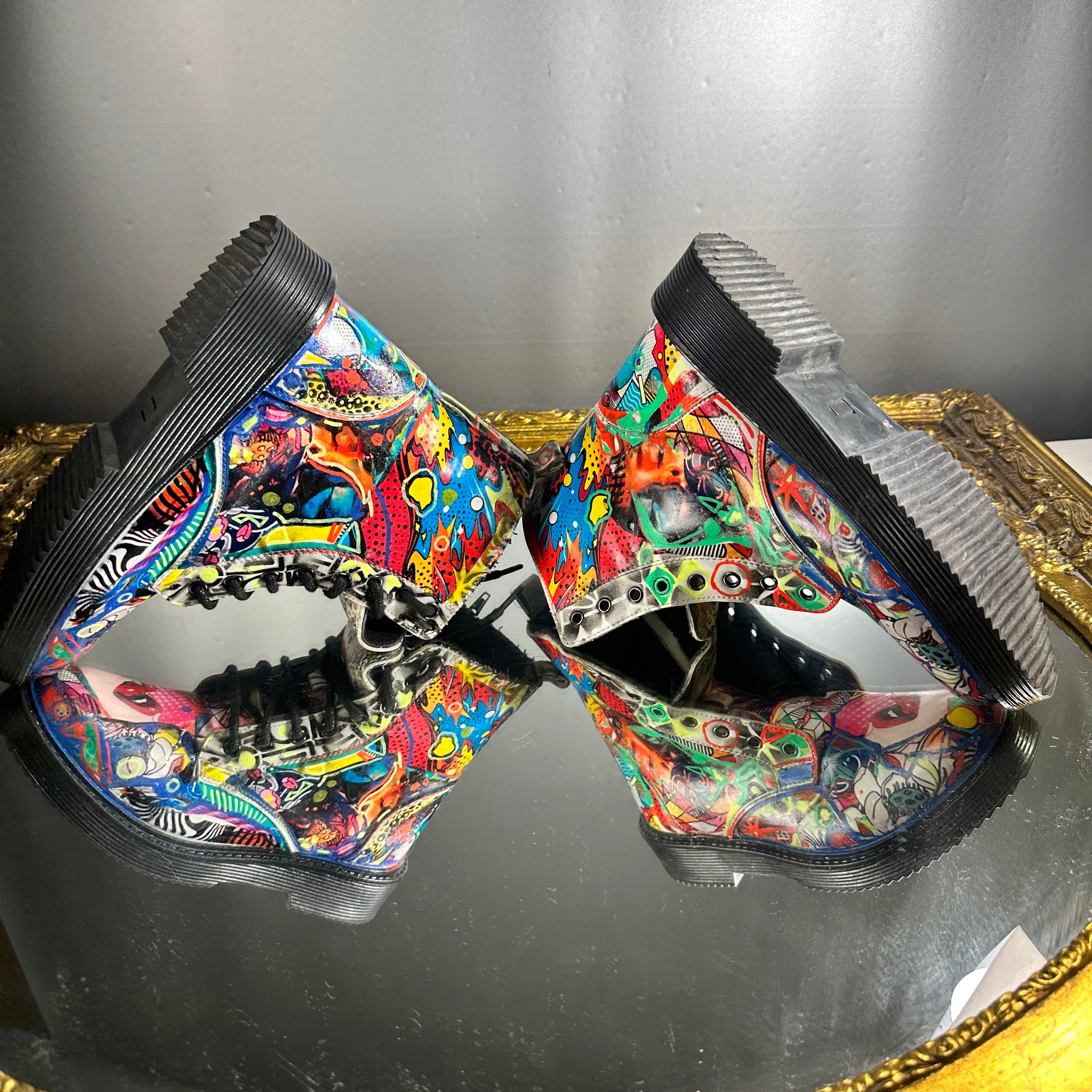 Pop-Art Vegan Leather Boots – Size 6