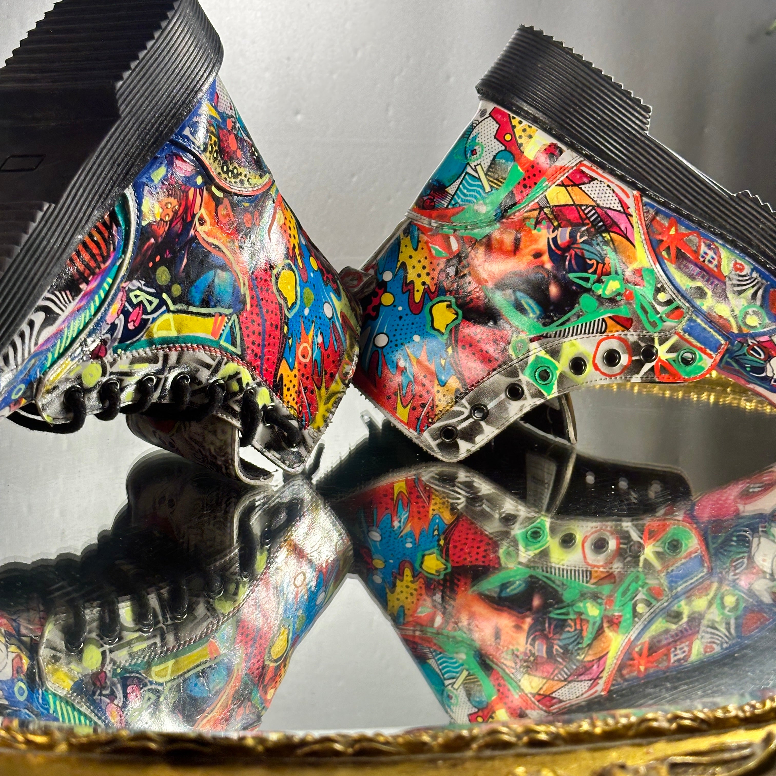 Pop-Art Vegan Leather Boots – Size 6