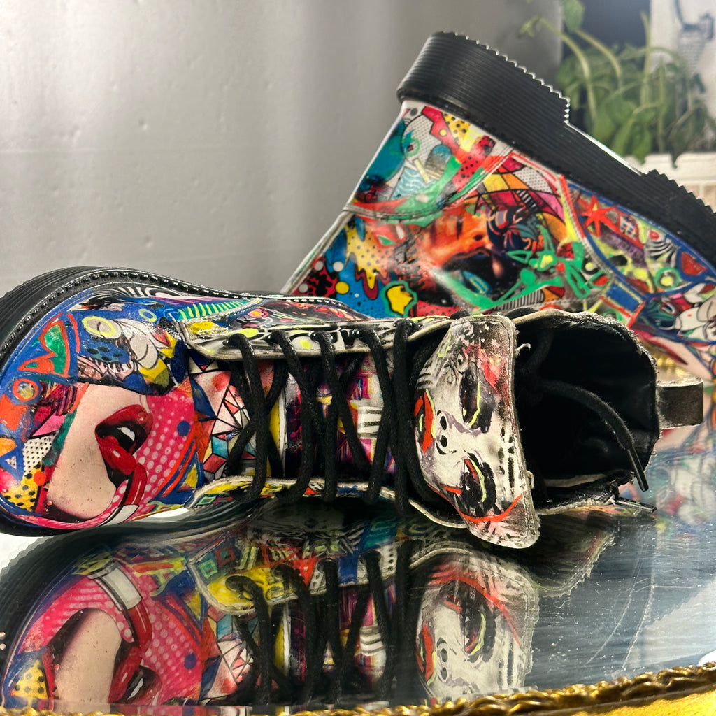 Pop-Art Vegan Leather Boots – Size 6