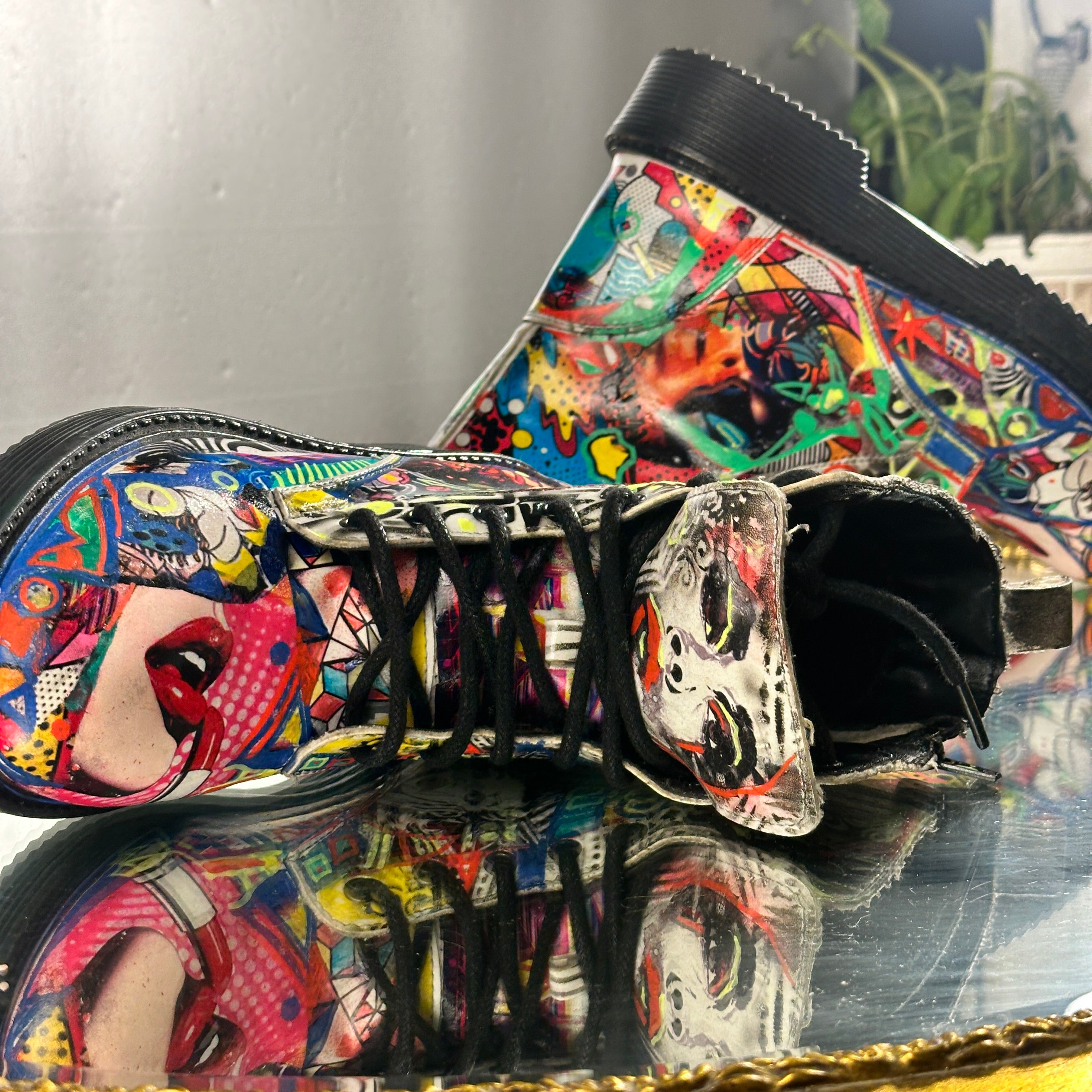 Pop-Art Vegan Leather Boots – Size 6