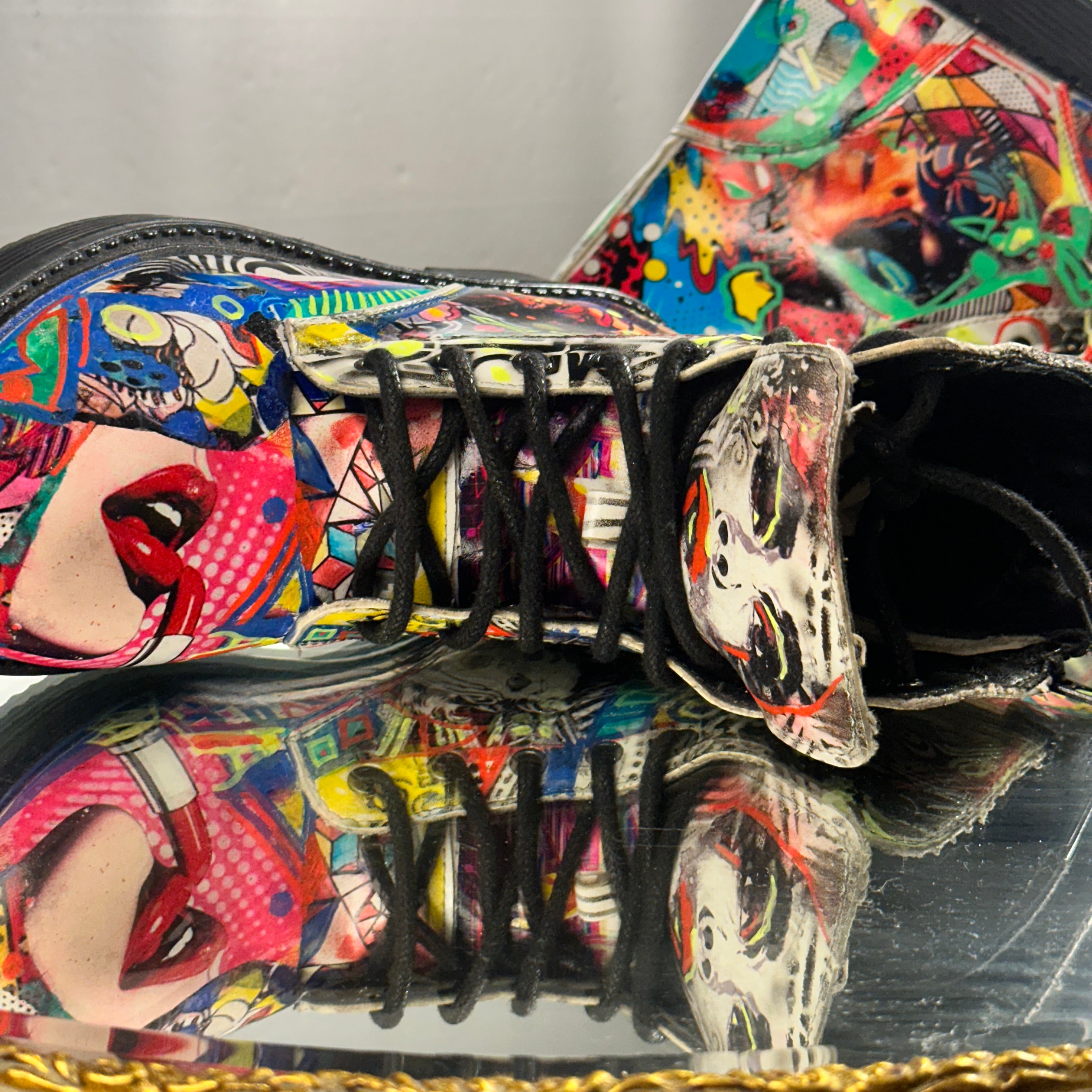 Pop-Art Vegan Leather Boots – Size 6