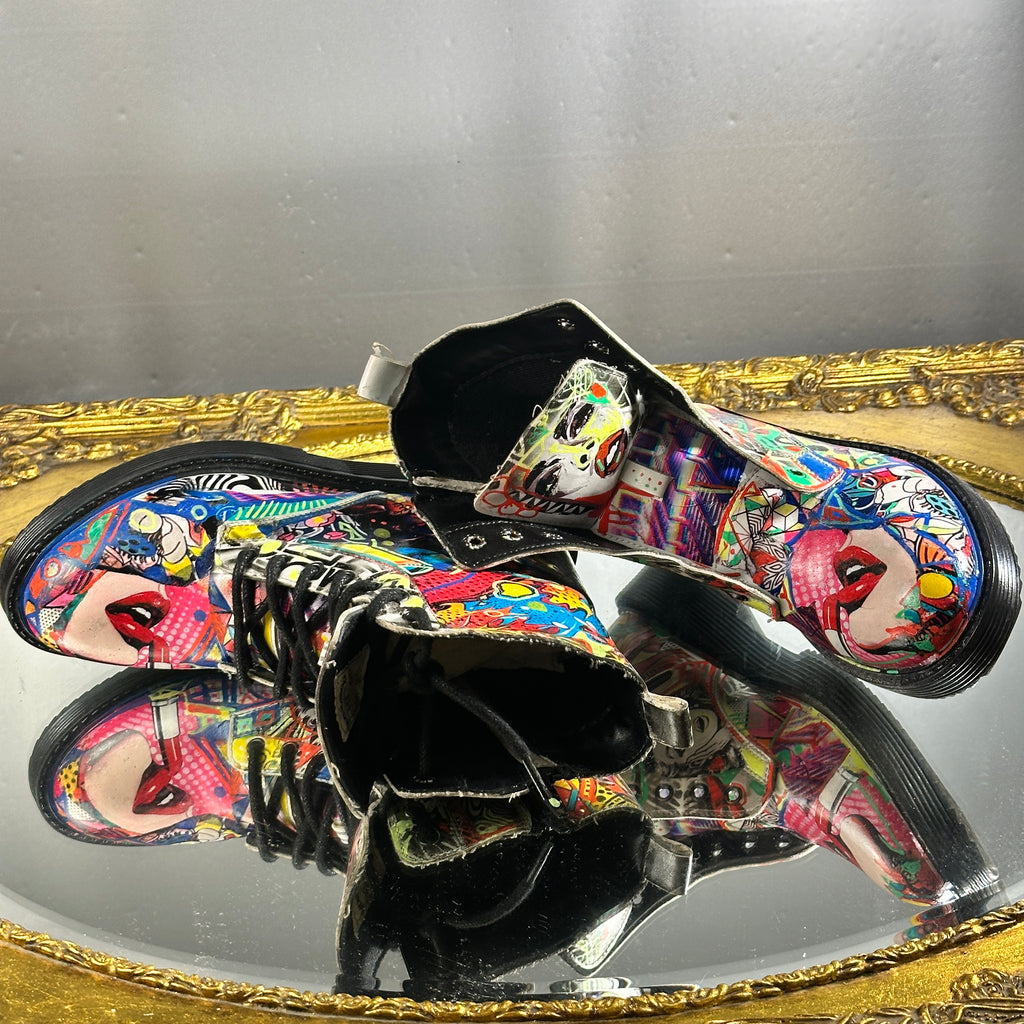 Pop-Art Vegan Leather Boots – Size 6