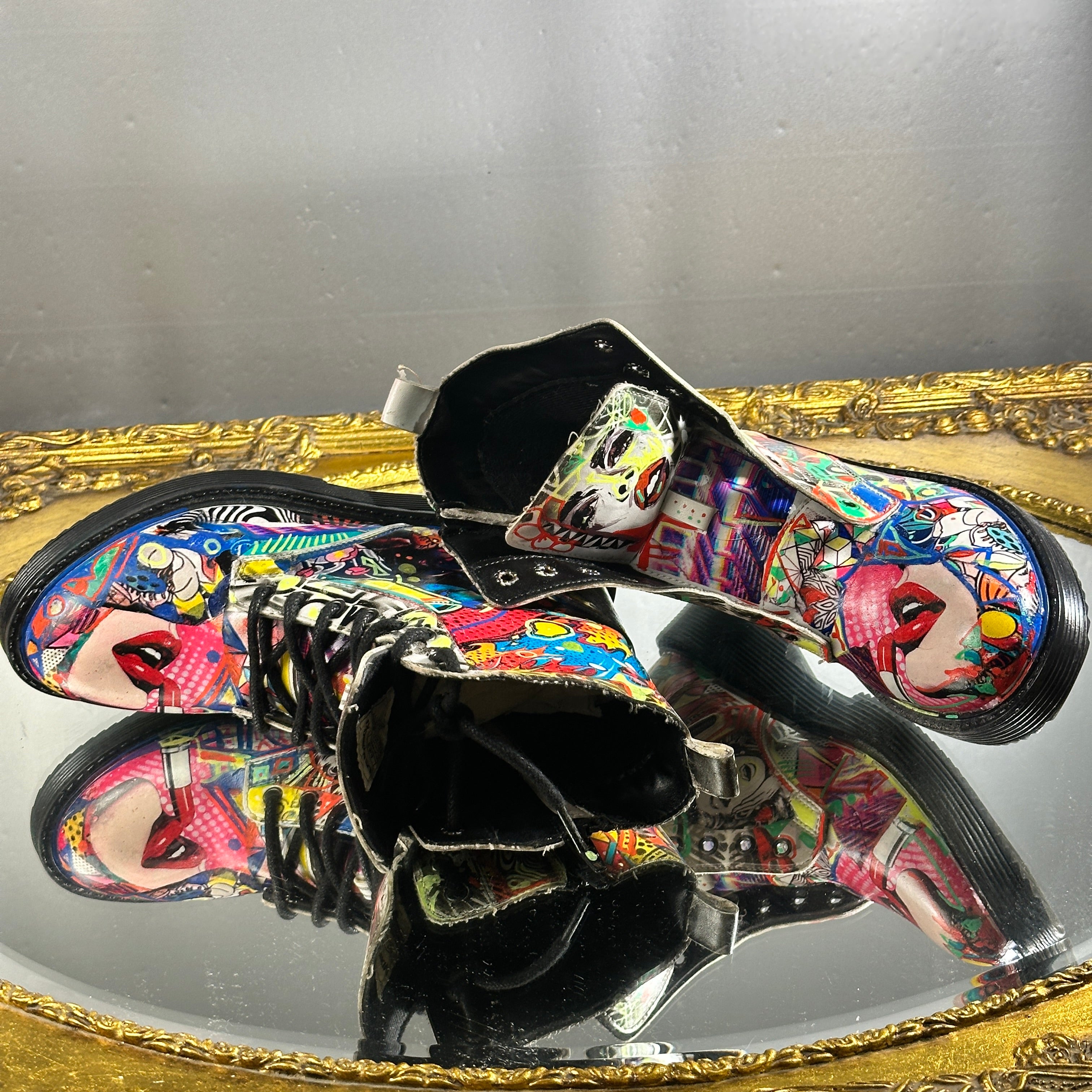 Pop-Art Vegan Leather Boots – Size 6
