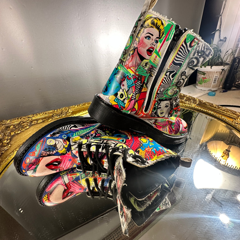 Pop-Art Vegan Leather Boots – Size 6