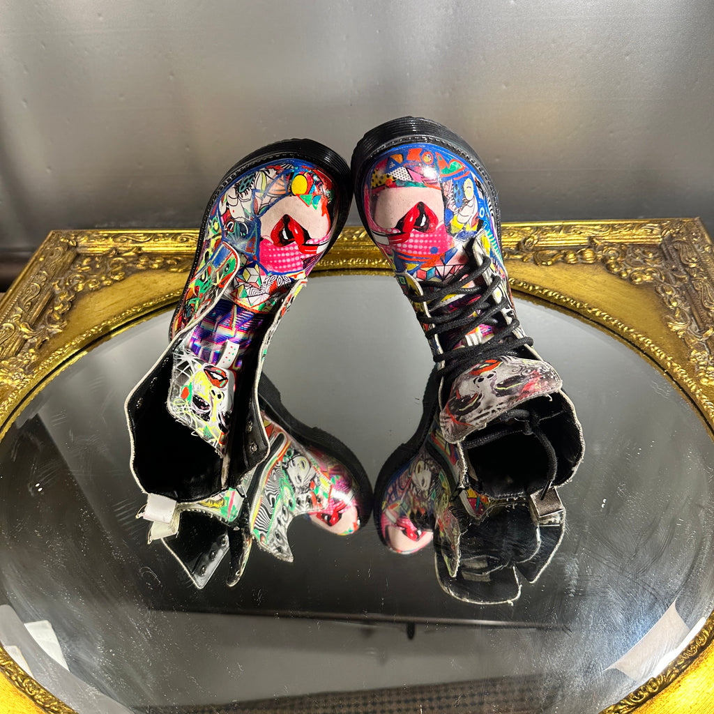 Pop-Art Vegan Leather Boots – Size 6