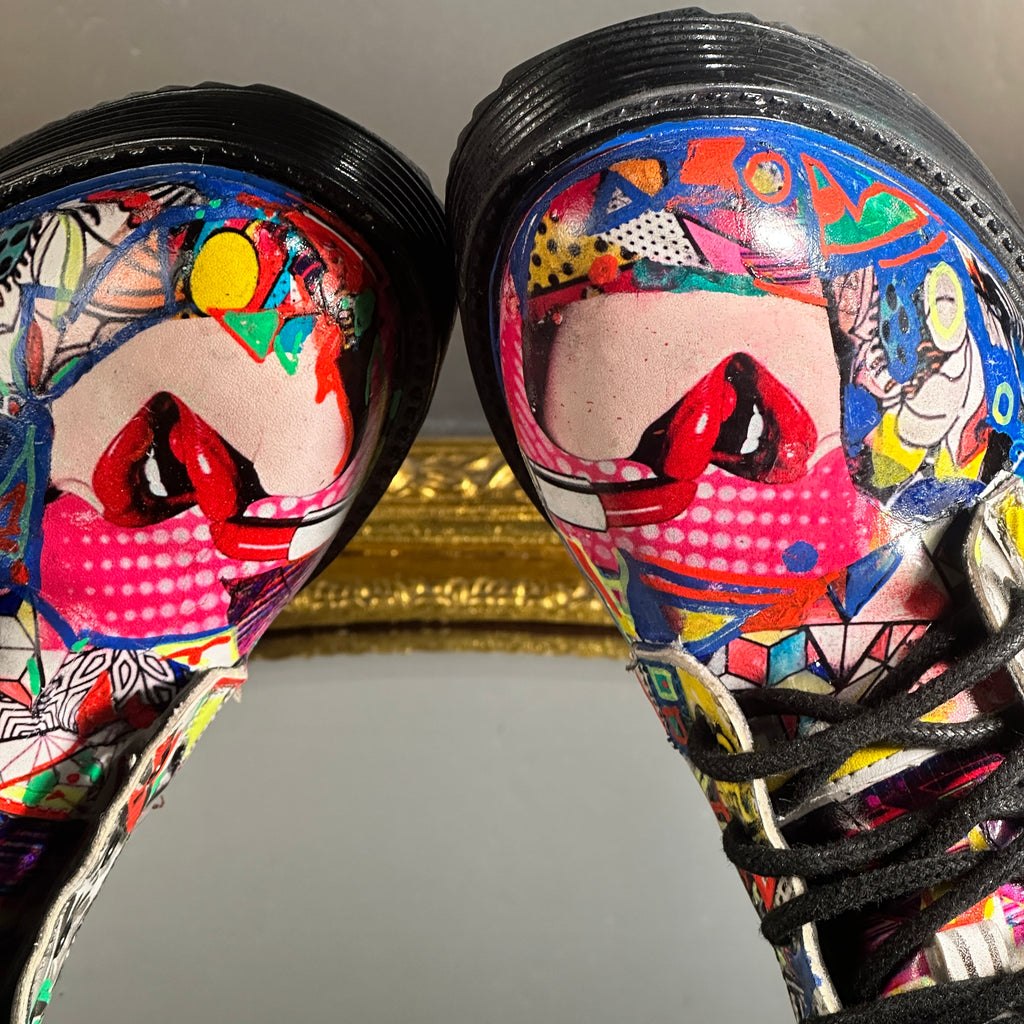 Pop-Art Vegan Leather Boots – Size 6
