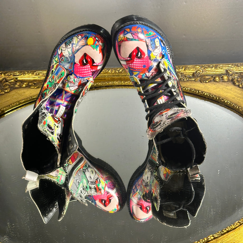 Pop-Art Vegan Leather Boots – Size 6