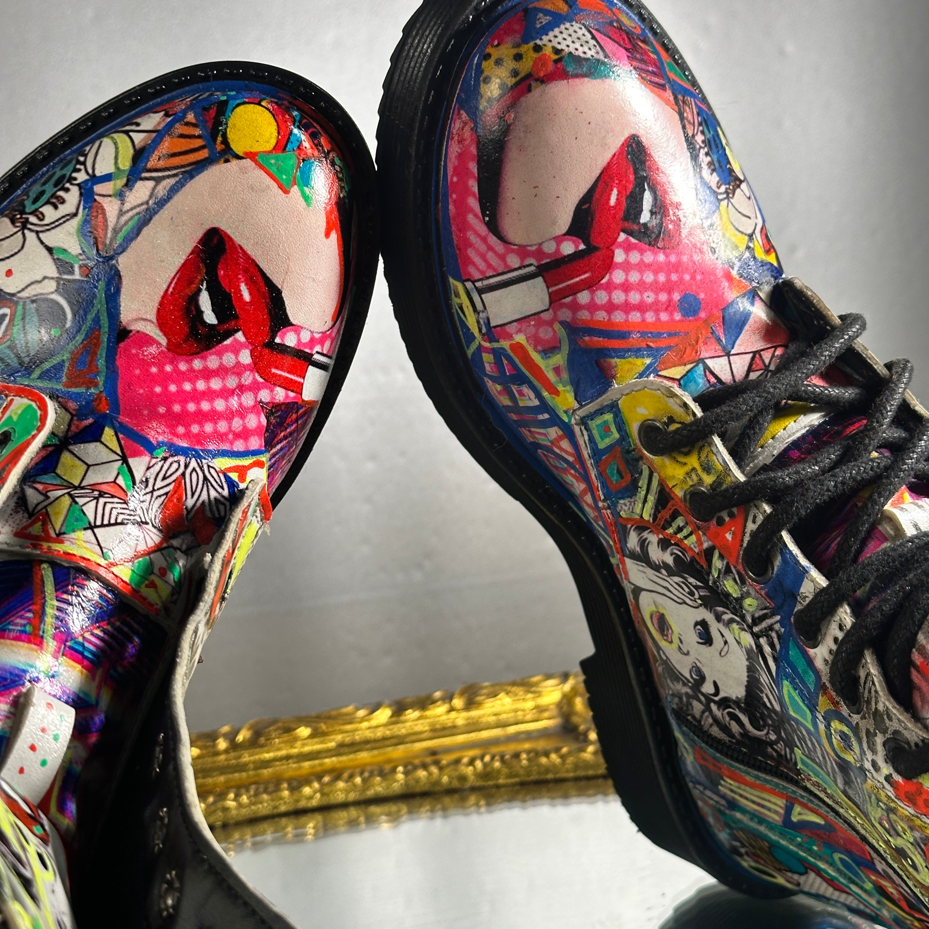 Pop-Art Vegan Leather Boots – Size 6