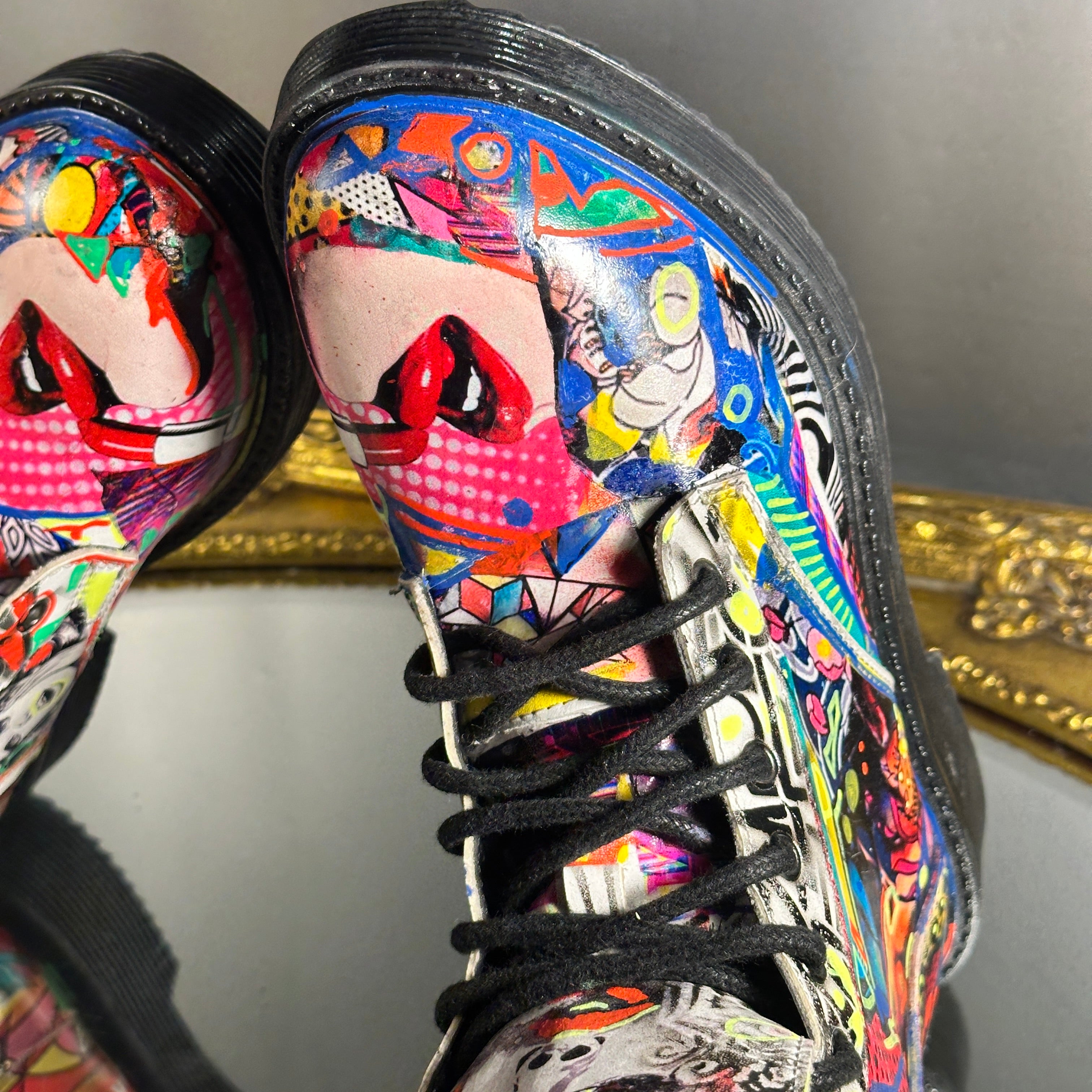 Pop-Art Vegan Leather Boots – Size 6