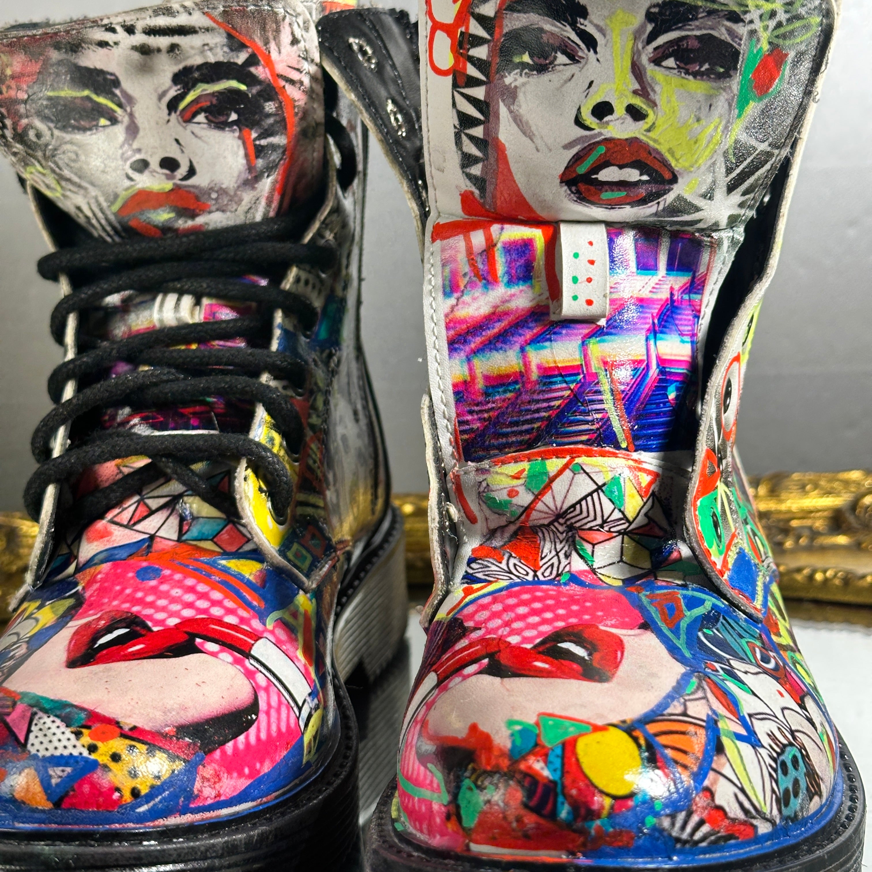 Pop-Art Vegan Leather Boots – Size 6
