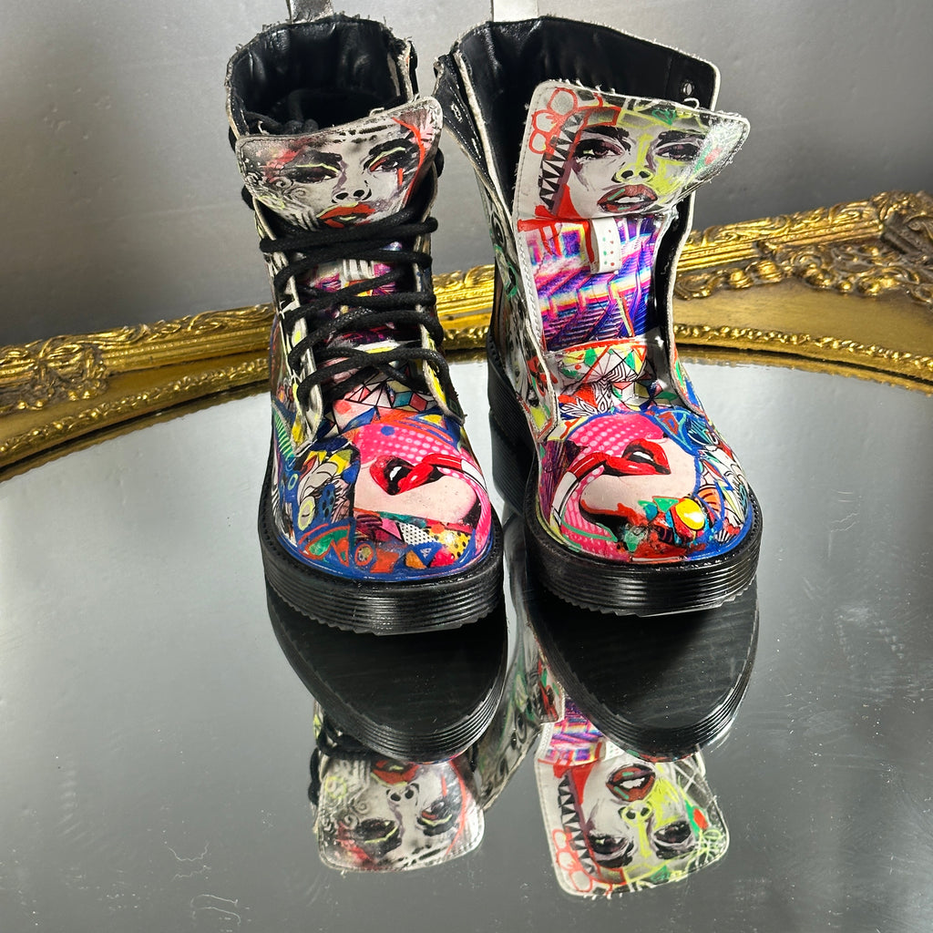 Pop-Art Vegan Leather Boots – Size 6