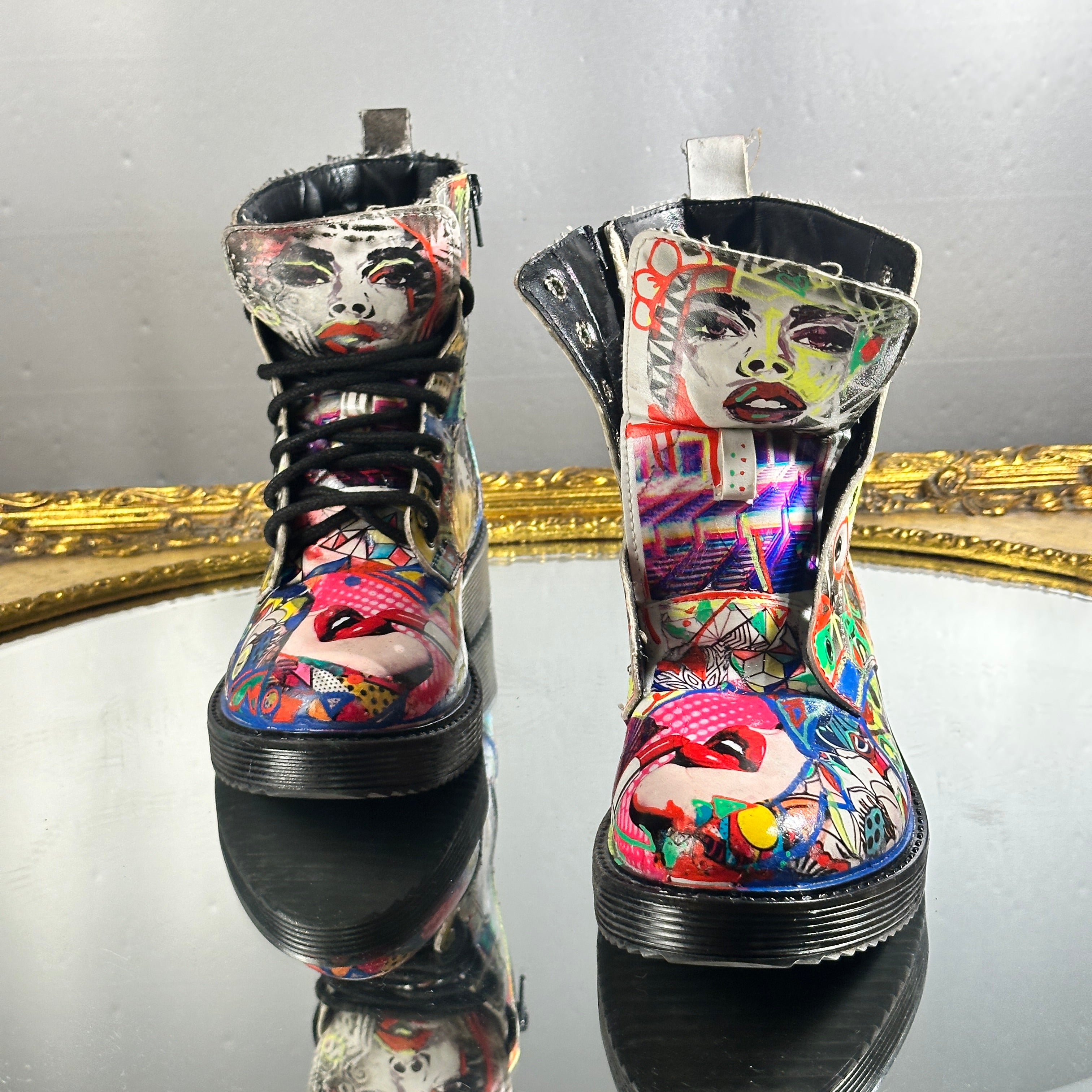 Pop-Art Vegan Leather Boots – Size 6