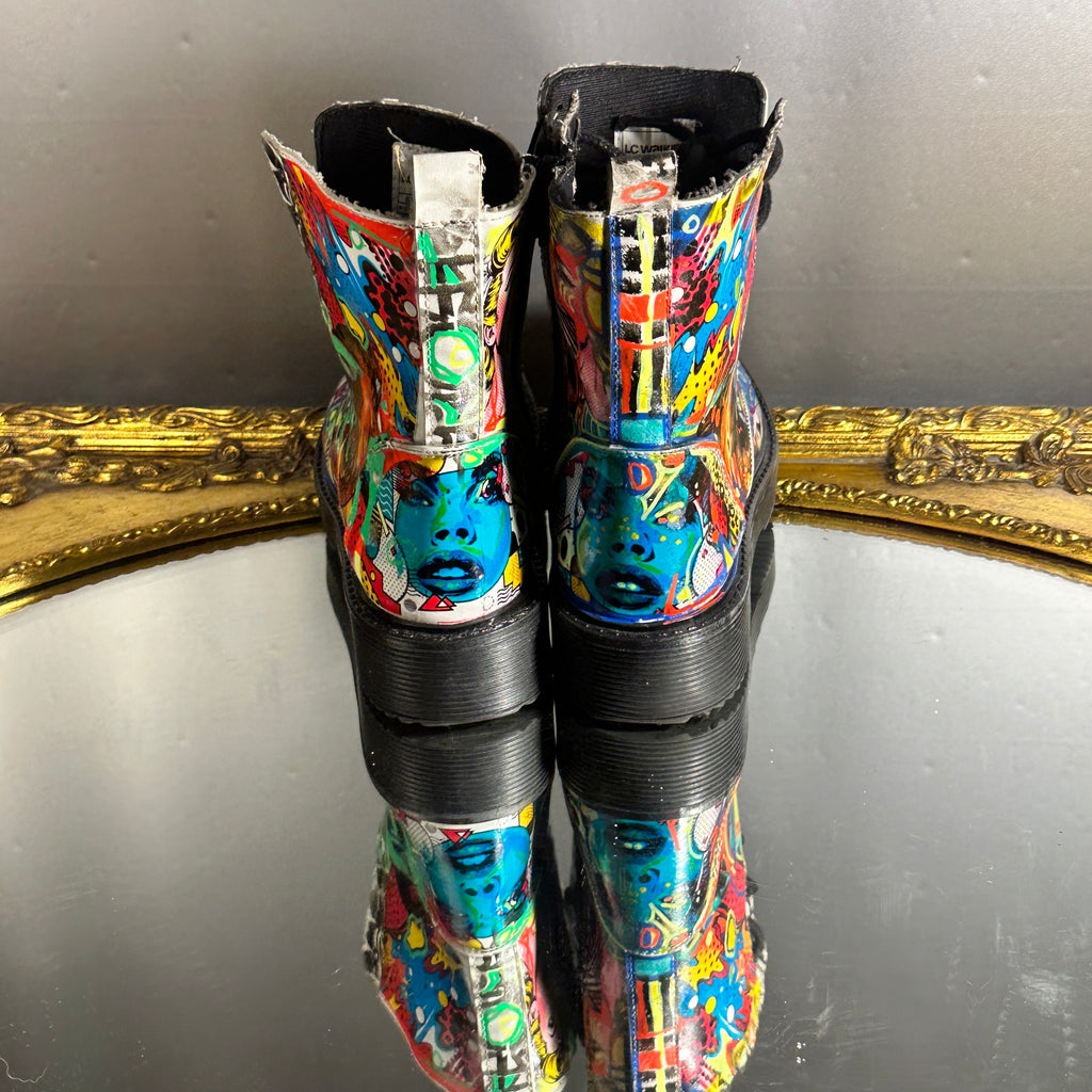 Pop-Art Vegan Leather Boots – Size 6