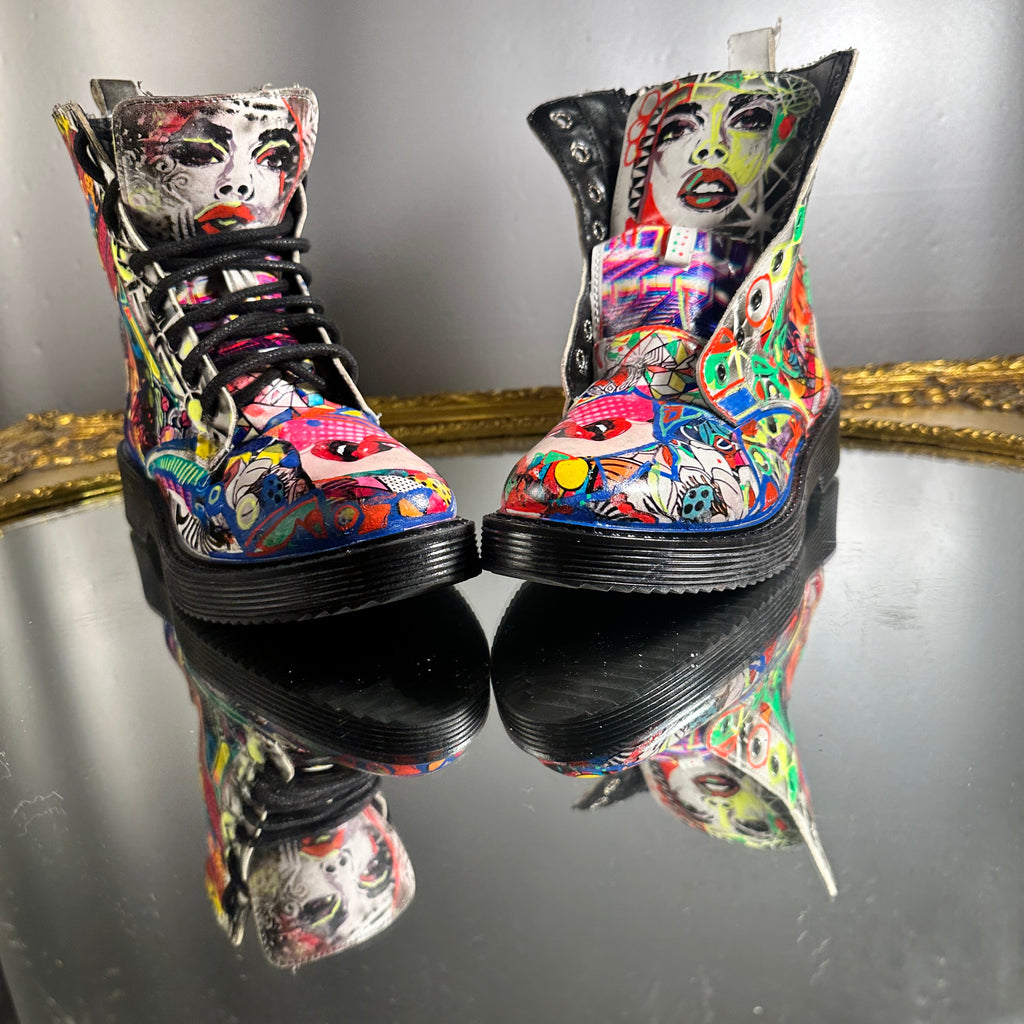 Pop-Art Vegan Leather Boots – Size 6