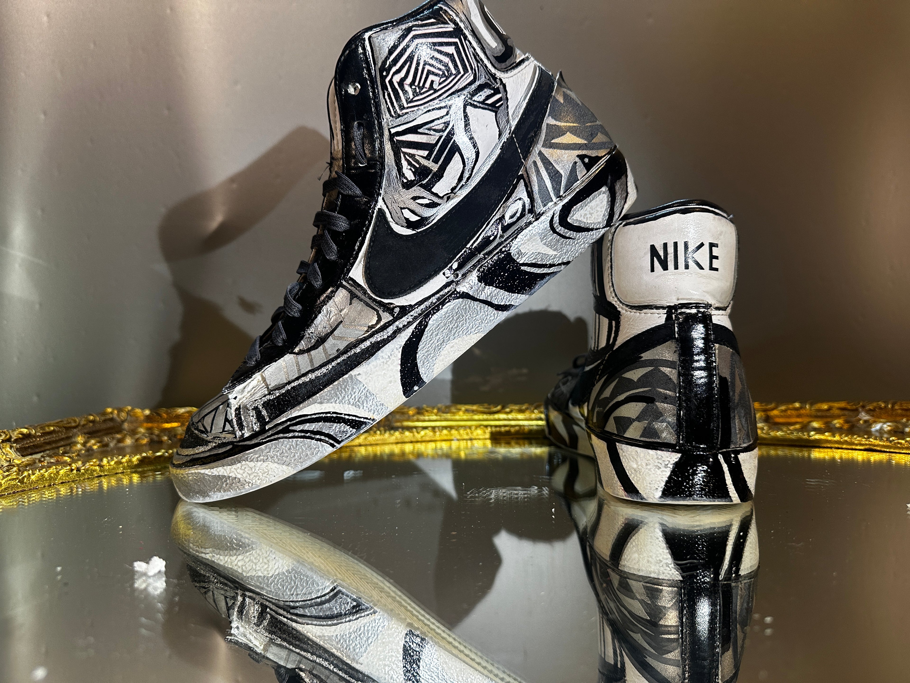 Custom Reflective Geometry Nike Blazer – US 7 – Hand-Altered by M3