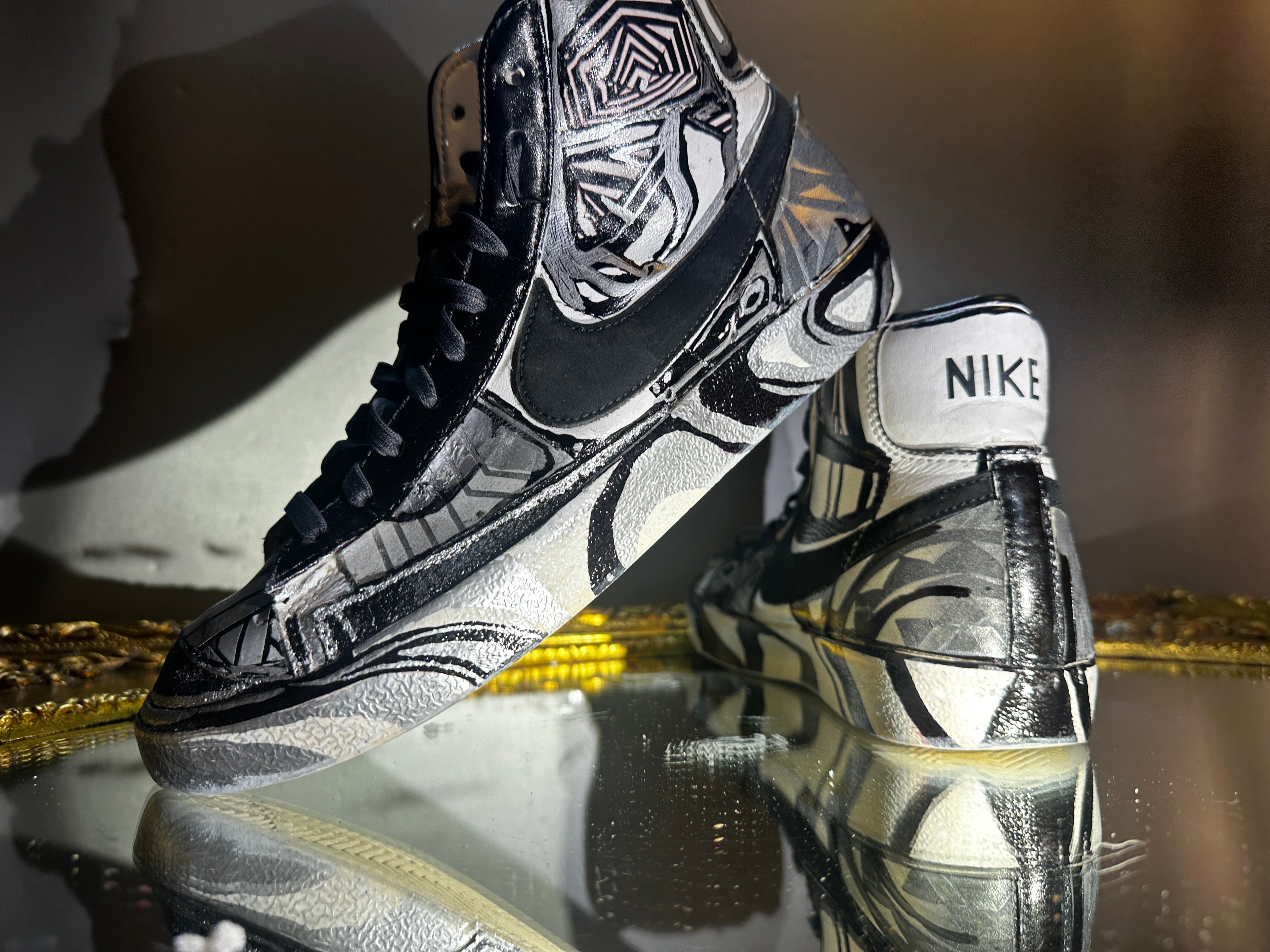 Custom Reflective Geometry Nike Blazer – US 7 – Hand-Altered by M3